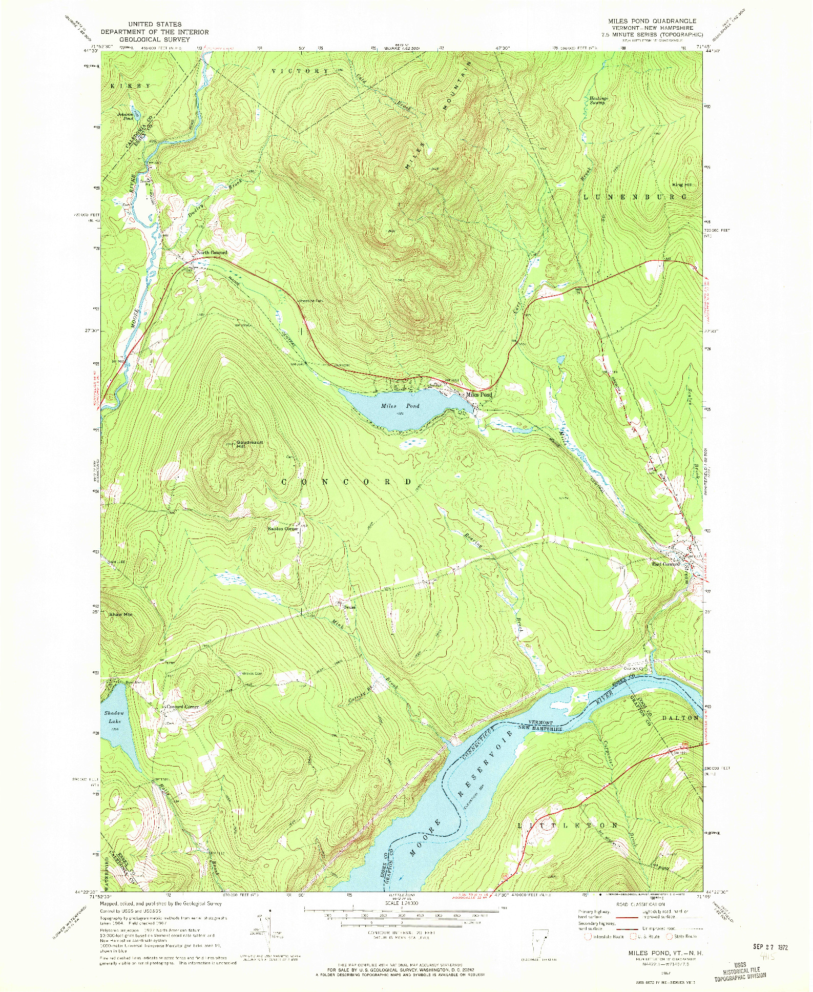 USGS 1:24000-SCALE QUADRANGLE FOR MILES POND, VT 1967