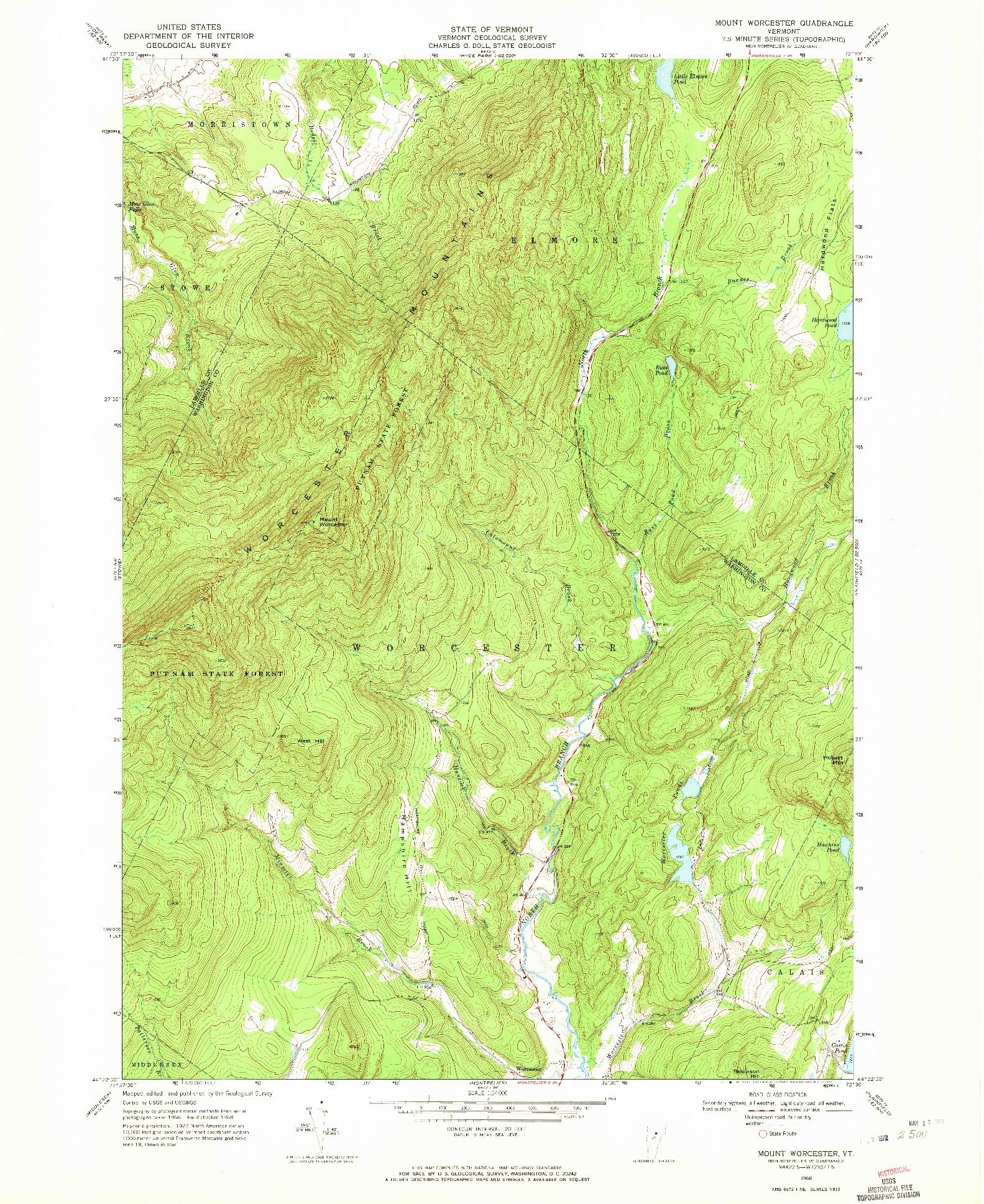 USGS 1:24000-SCALE QUADRANGLE FOR MOUNT WORCESTER, VT 1968