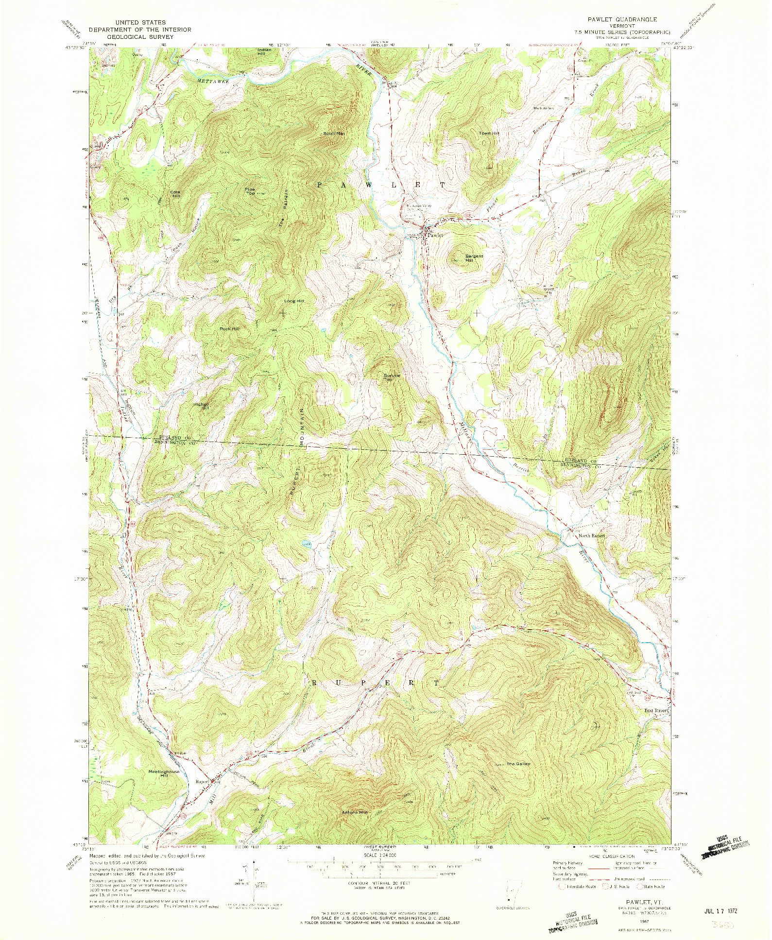 USGS 1:24000-SCALE QUADRANGLE FOR PAWLET, VT 1967