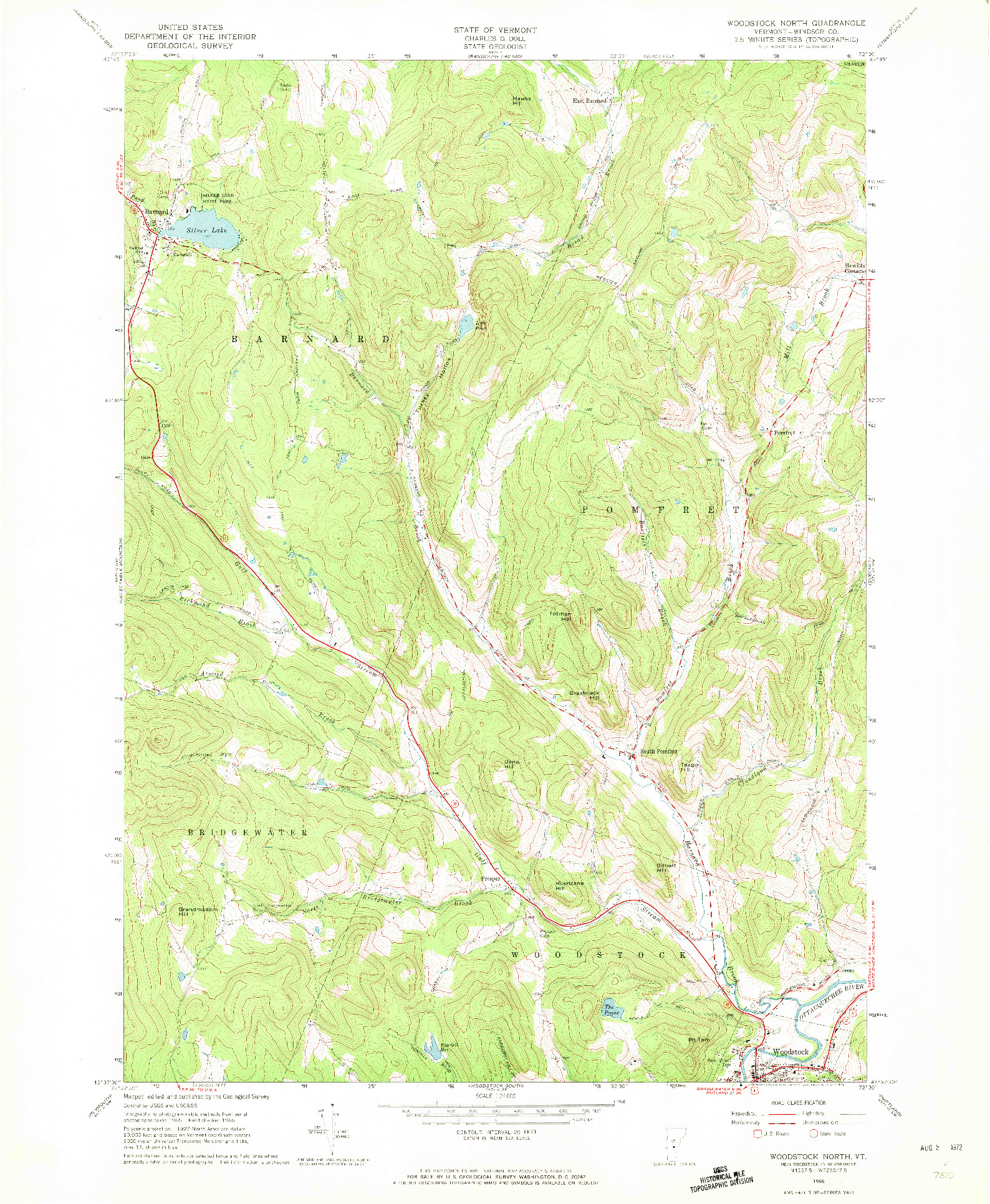 USGS 1:24000-SCALE QUADRANGLE FOR WOODSTOCK NORTH, VT 1966