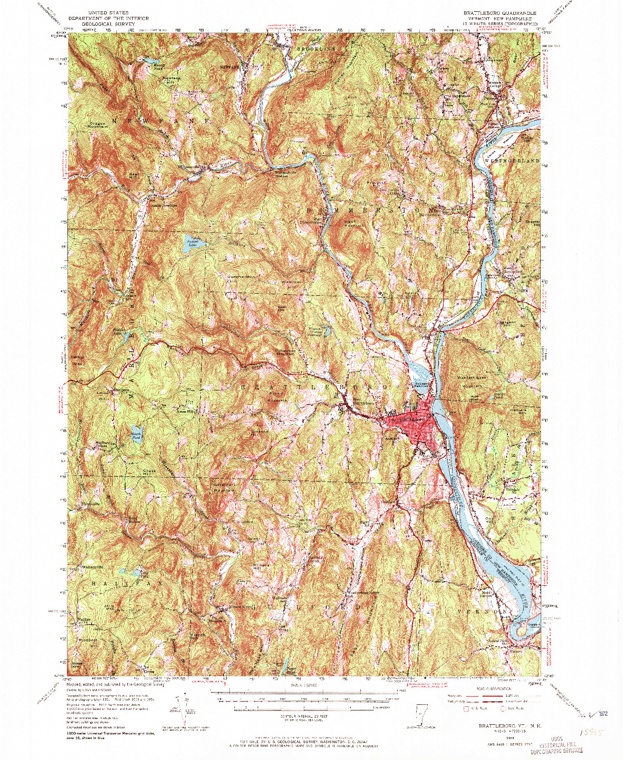 USGS 1:62500-SCALE QUADRANGLE FOR BRATTLEBORO, VT 1954
