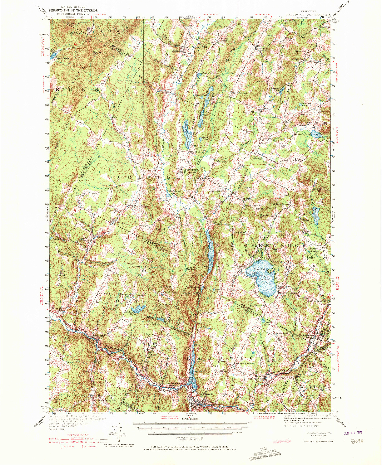 USGS 1:62500-SCALE QUADRANGLE FOR HARDWICK, VT 1951