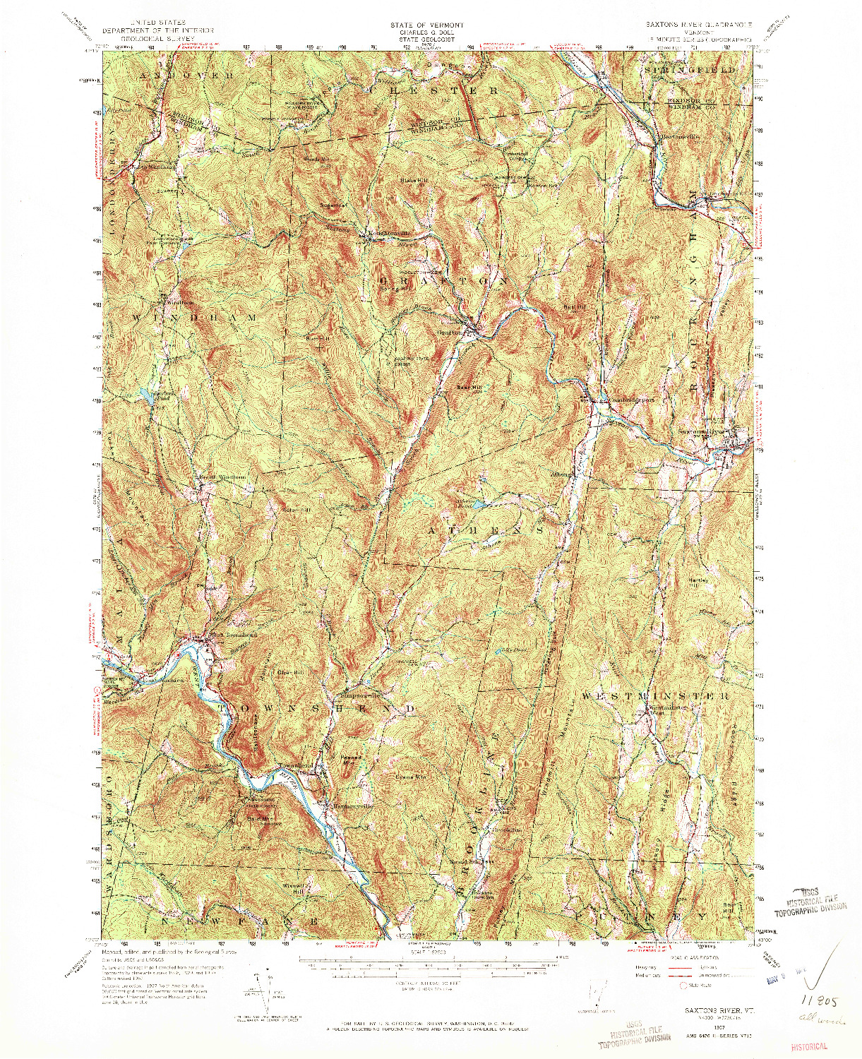 USGS 1:62500-SCALE QUADRANGLE FOR SAXTONS RIVER, VT 1957