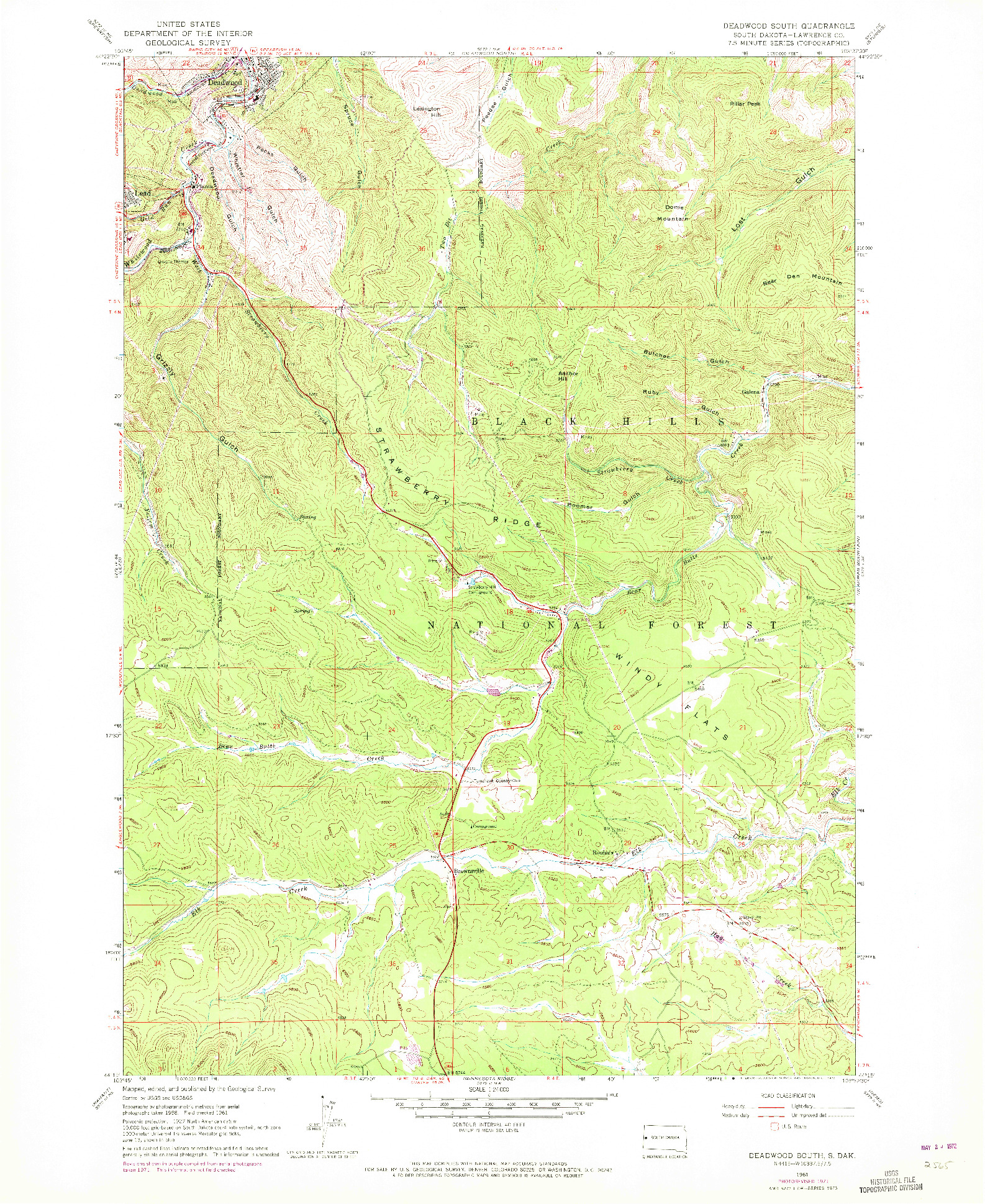 USGS 1:24000-SCALE QUADRANGLE FOR DEADWOOD SOUTH, SD 1961