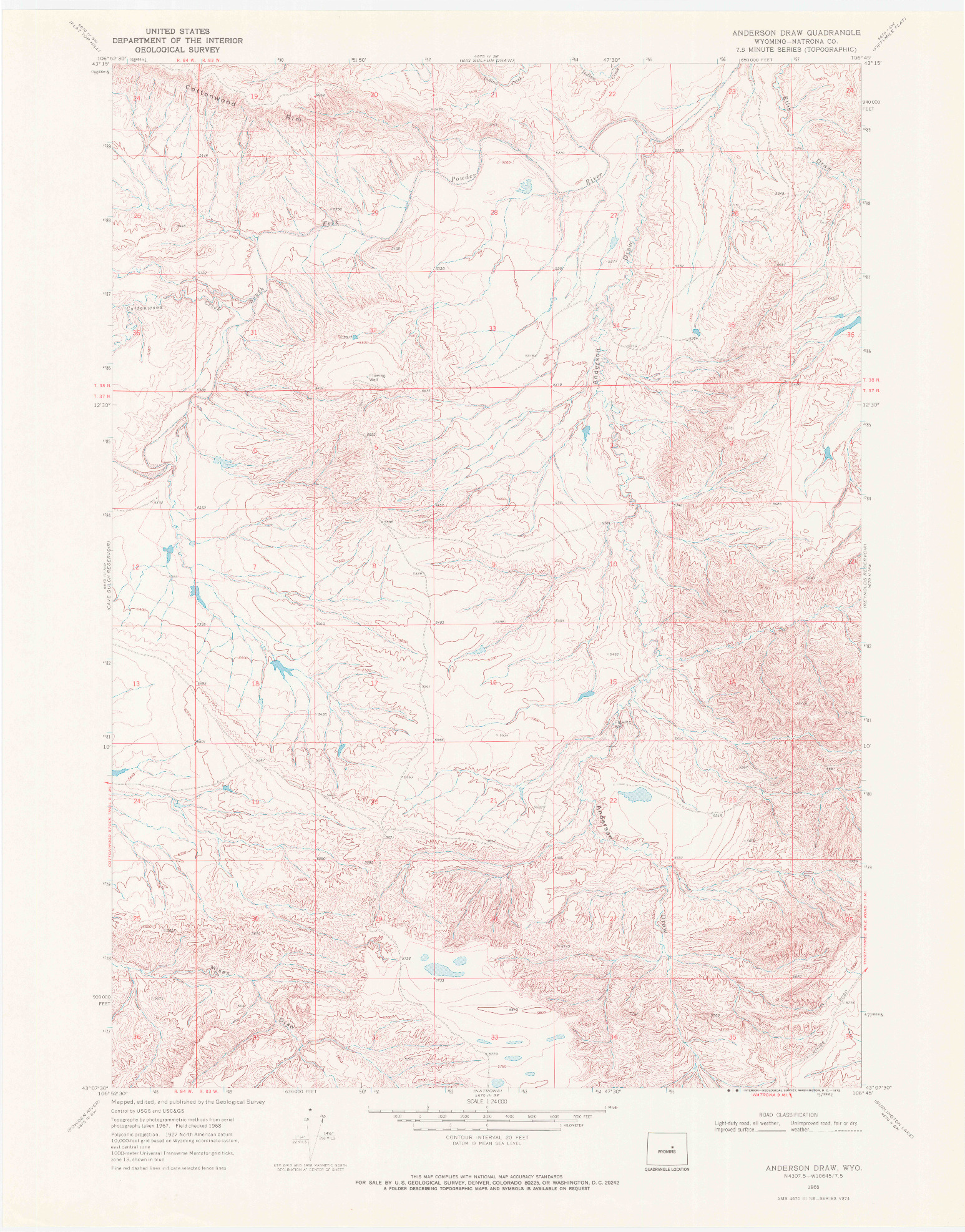 USGS 1:24000-SCALE QUADRANGLE FOR ANDERSON DRAW, WY 1968
