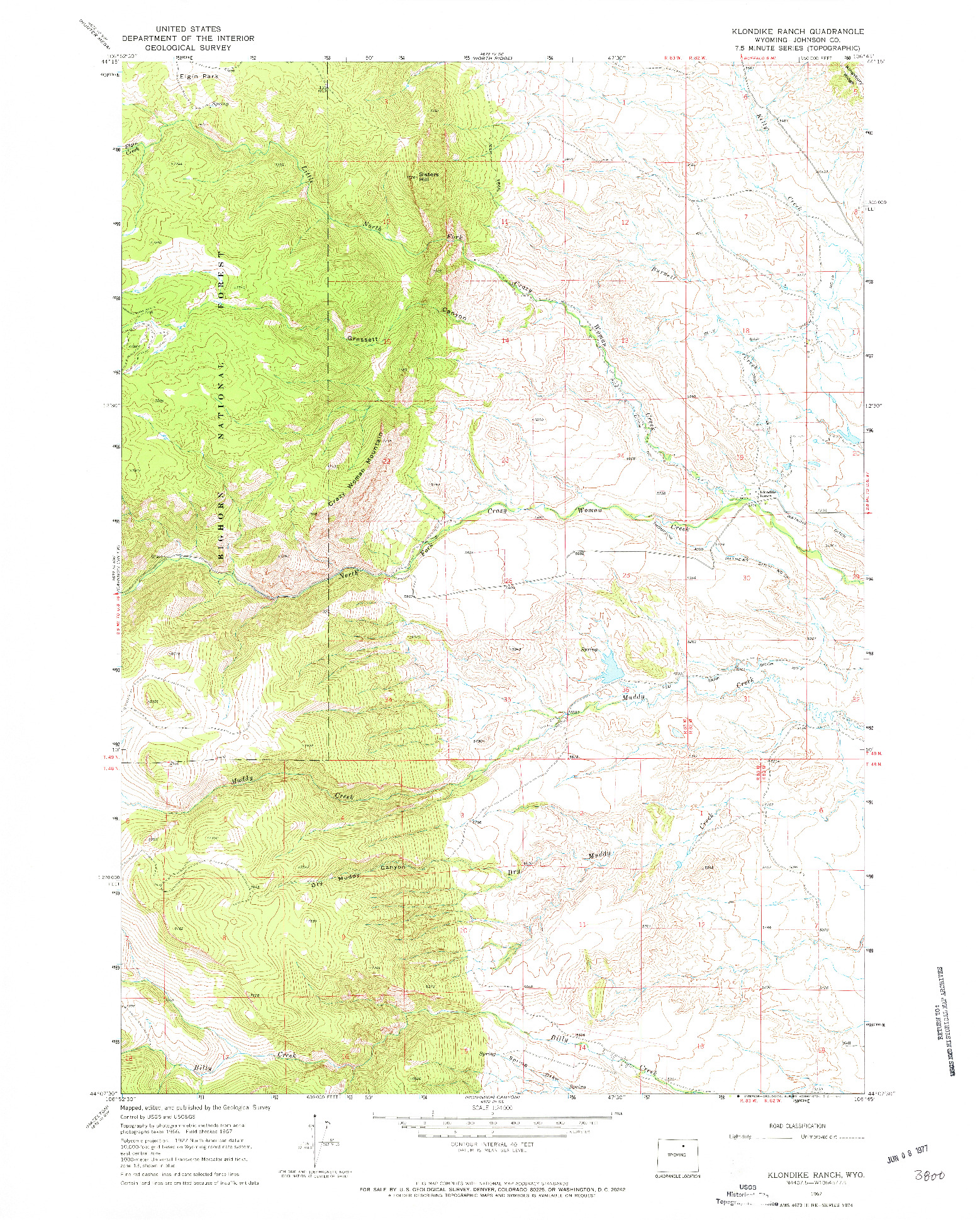 USGS 1:24000-SCALE QUADRANGLE FOR KLONDIKE RANCH, WY 1967