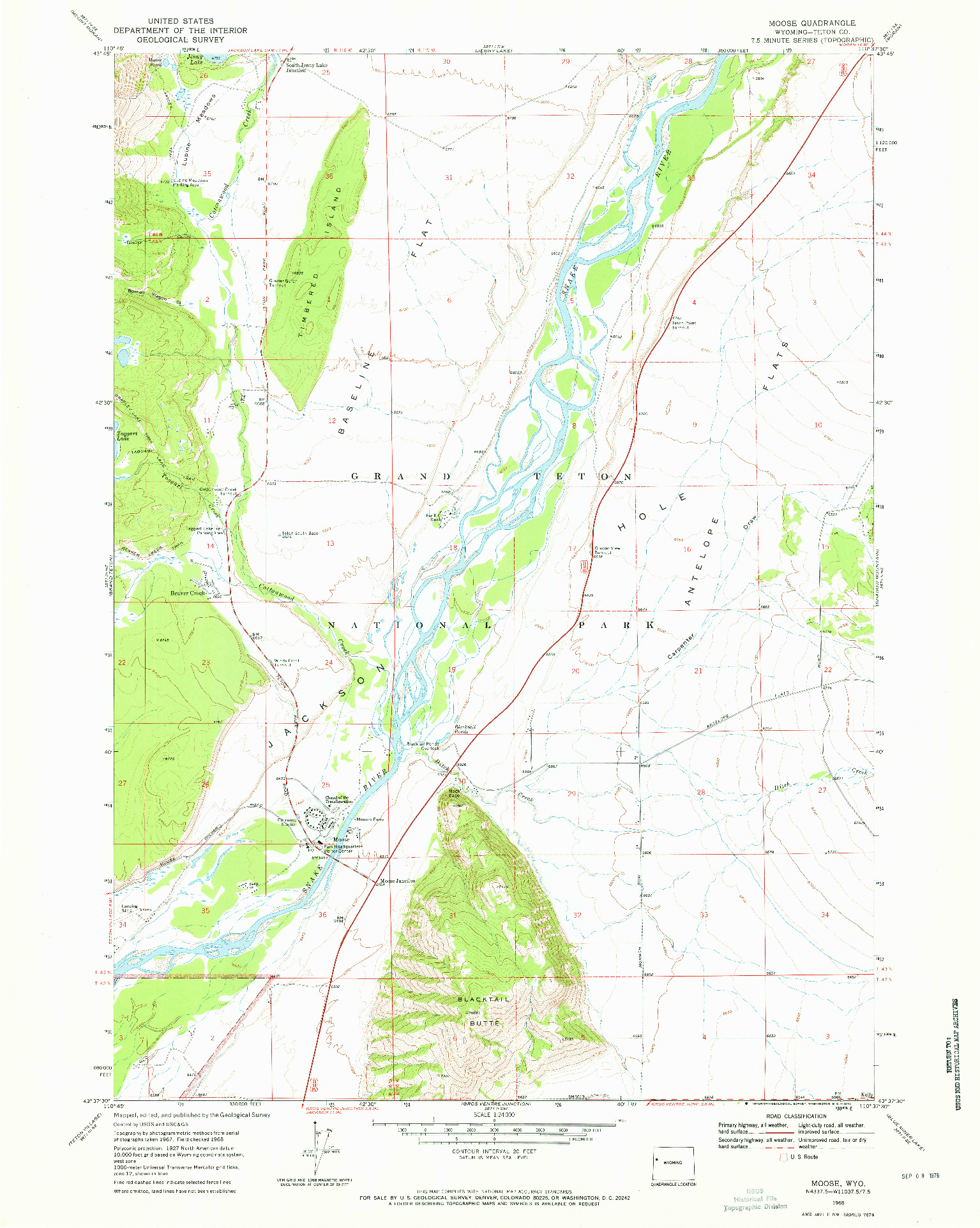 USGS 1:24000-SCALE QUADRANGLE FOR MOOSE, WY 1968