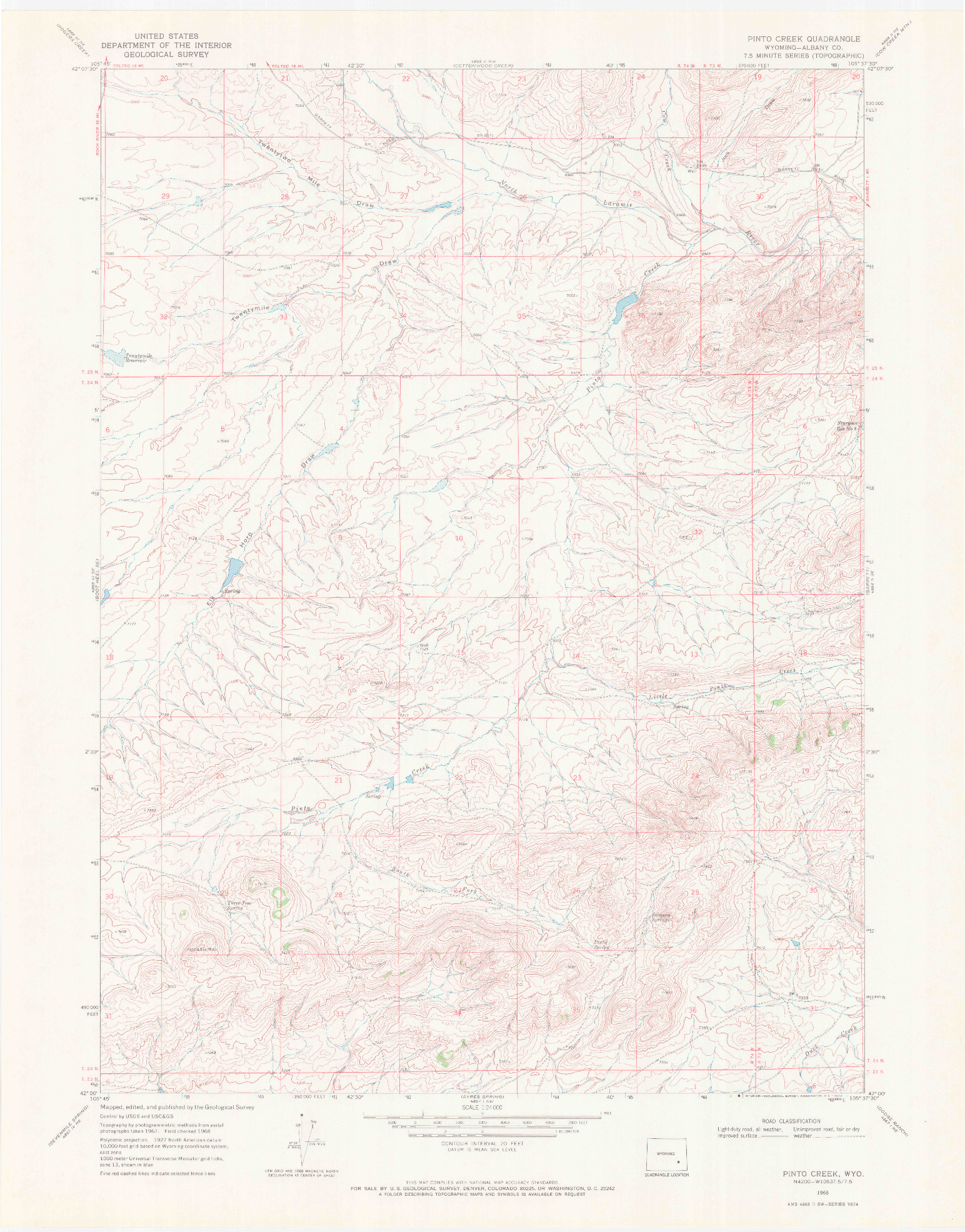 USGS 1:24000-SCALE QUADRANGLE FOR PINTO CREEK, WY 1968