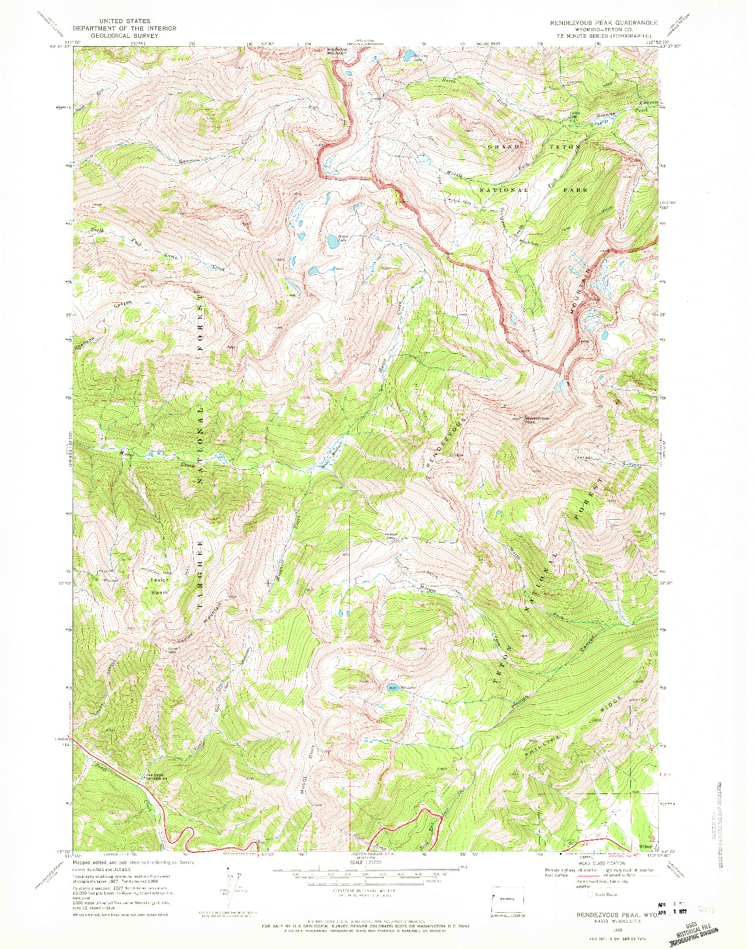 USGS 1:24000-SCALE QUADRANGLE FOR RENDEZVOUS PEAK, WY 1968