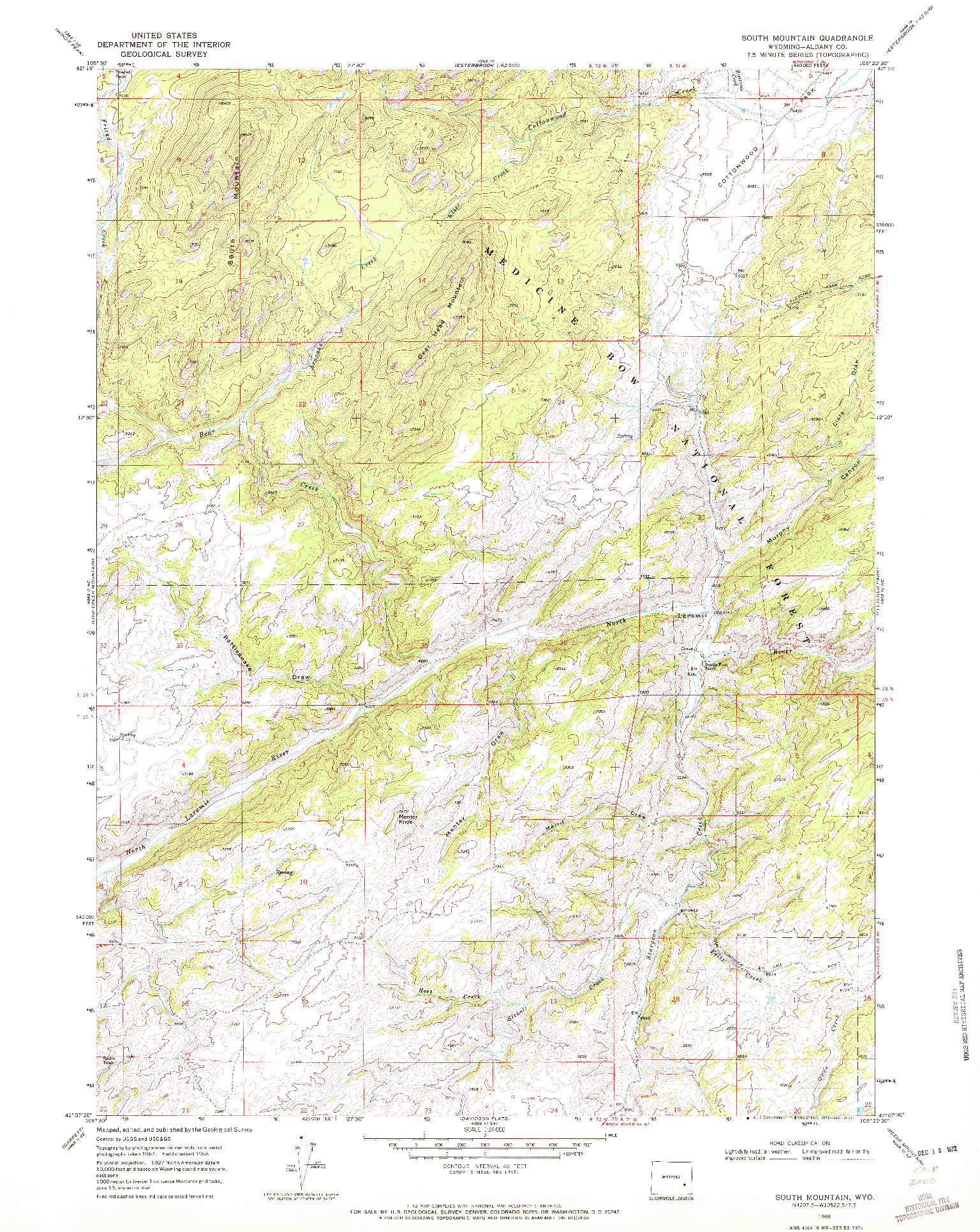 USGS 1:24000-SCALE QUADRANGLE FOR SOUTH MOUNTAIN, WY 1968