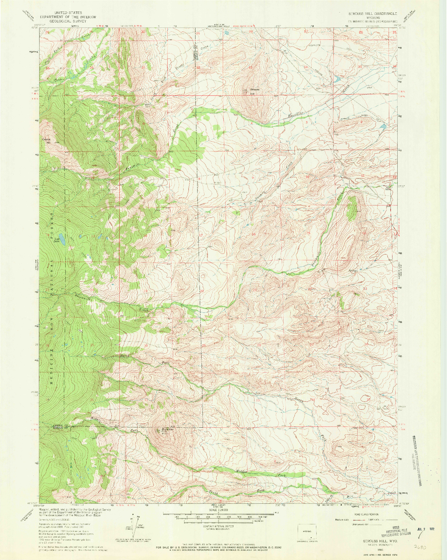 USGS 1:24000-SCALE QUADRANGLE FOR STROUSS HILL, WY 1961