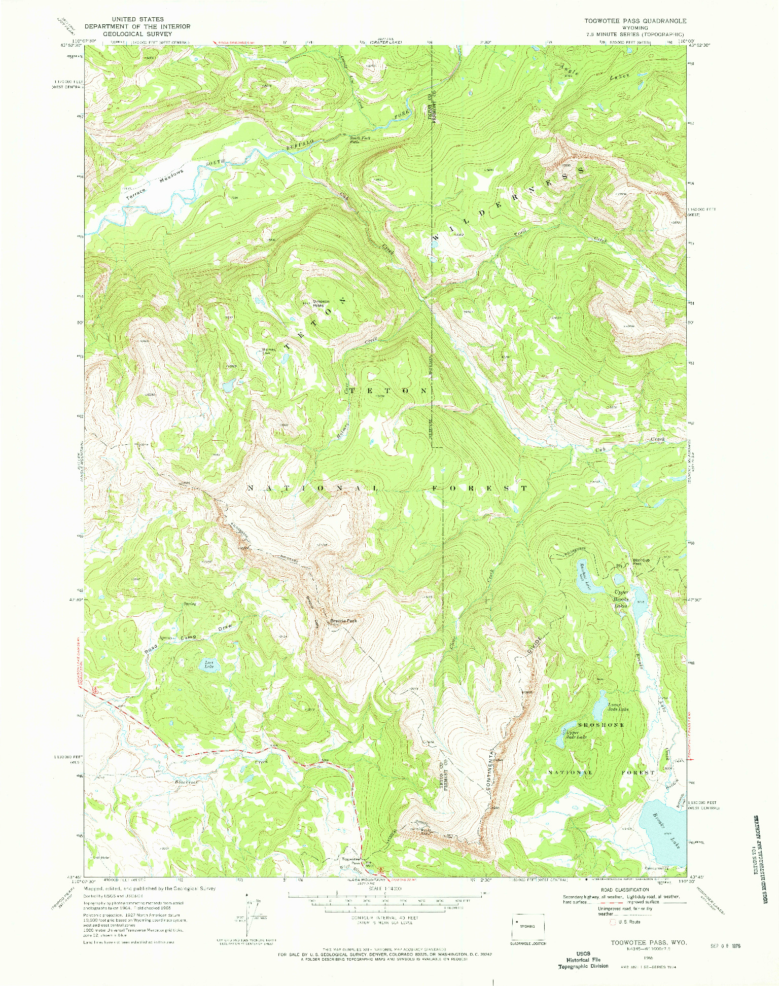 USGS 1:24000-SCALE QUADRANGLE FOR TOGWOTEE PASS, WY 1965