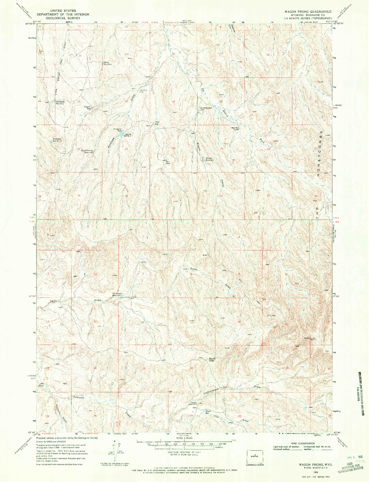 USGS 1:24000-SCALE QUADRANGLE FOR WAGON PRONG, WY 1966