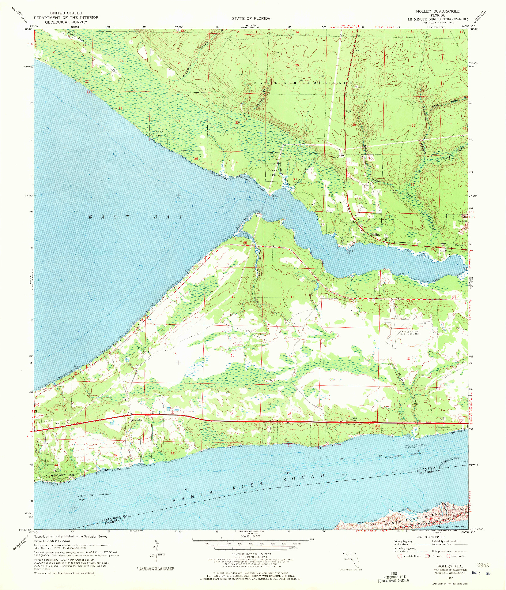 USGS 1:24000-SCALE QUADRANGLE FOR HOLLEY, FL 1970