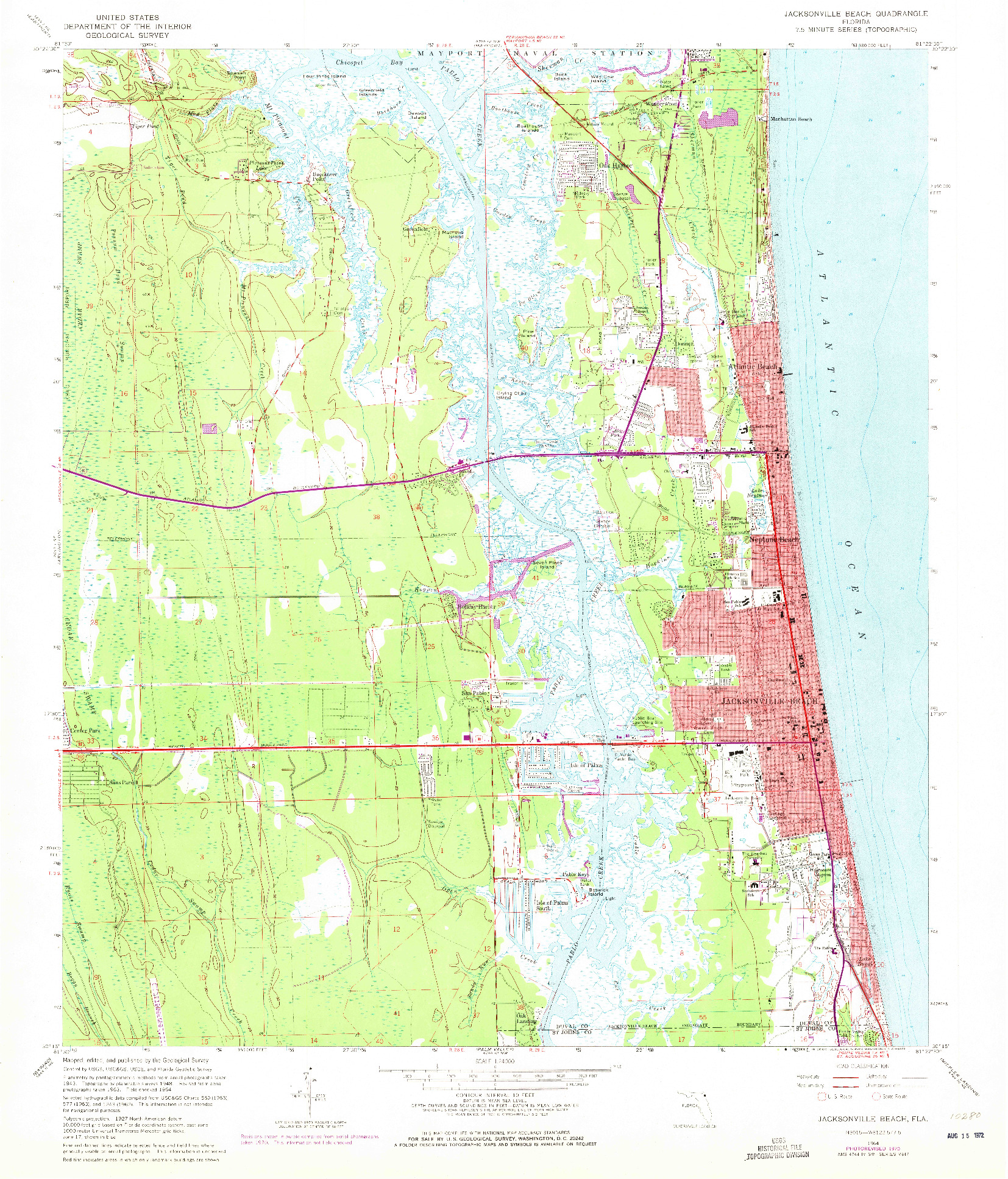 USGS 1:24000-SCALE QUADRANGLE FOR JACKSONVILLE BEACH, FL 1964