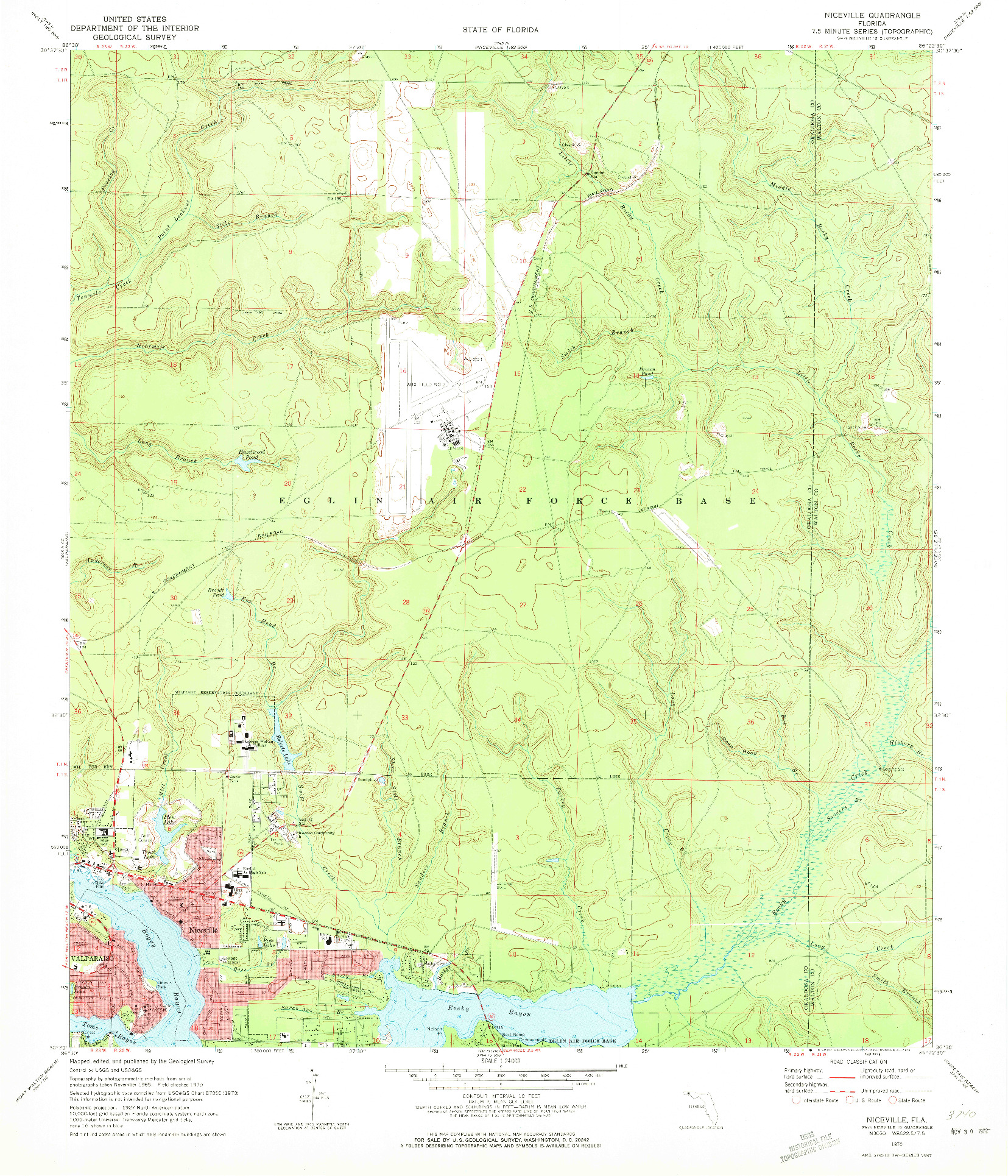 USGS 1:24000-SCALE QUADRANGLE FOR NICEVILLE, FL 1970