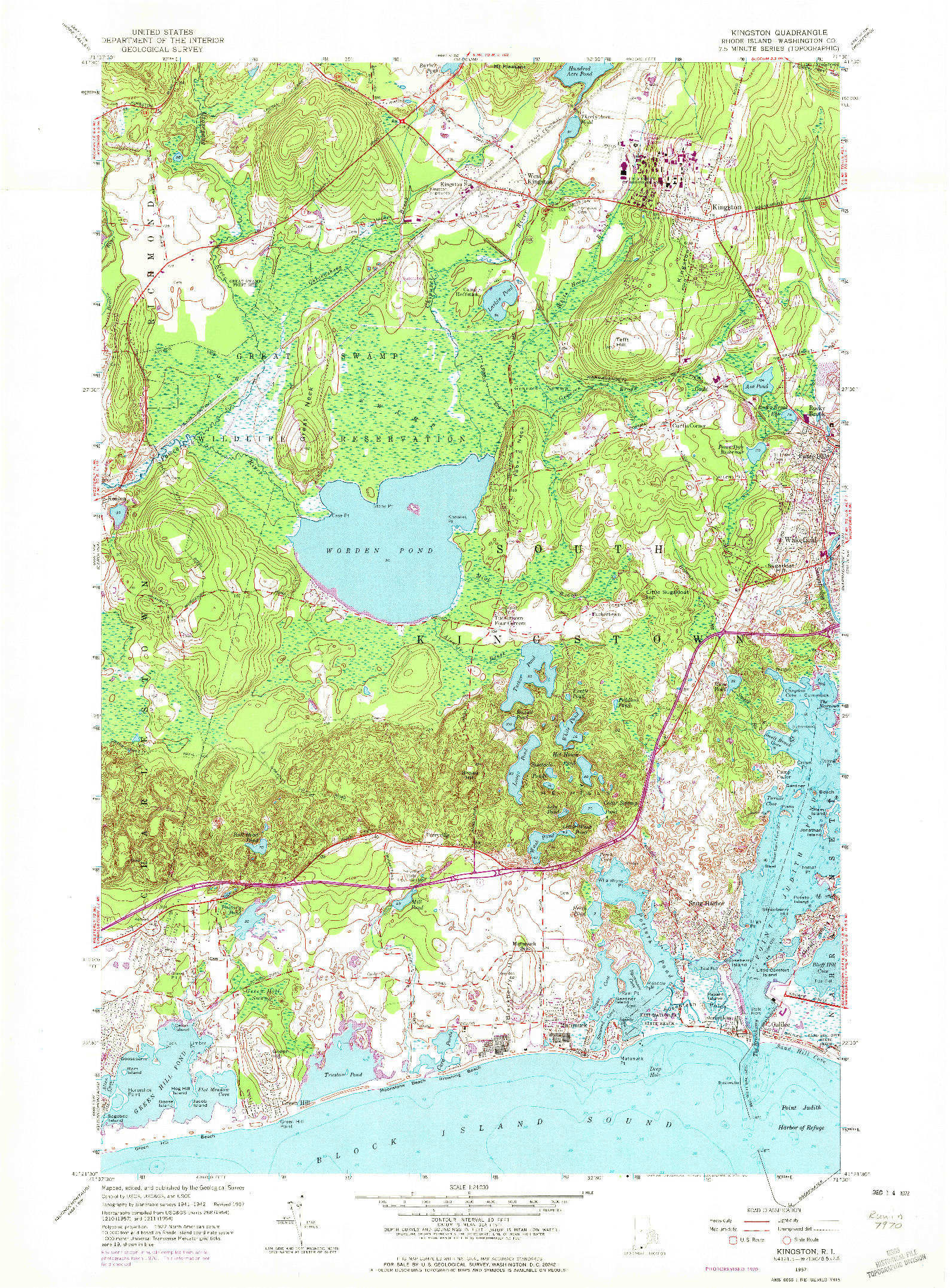 USGS 1:24000-SCALE QUADRANGLE FOR KINGSTON, RI 1957