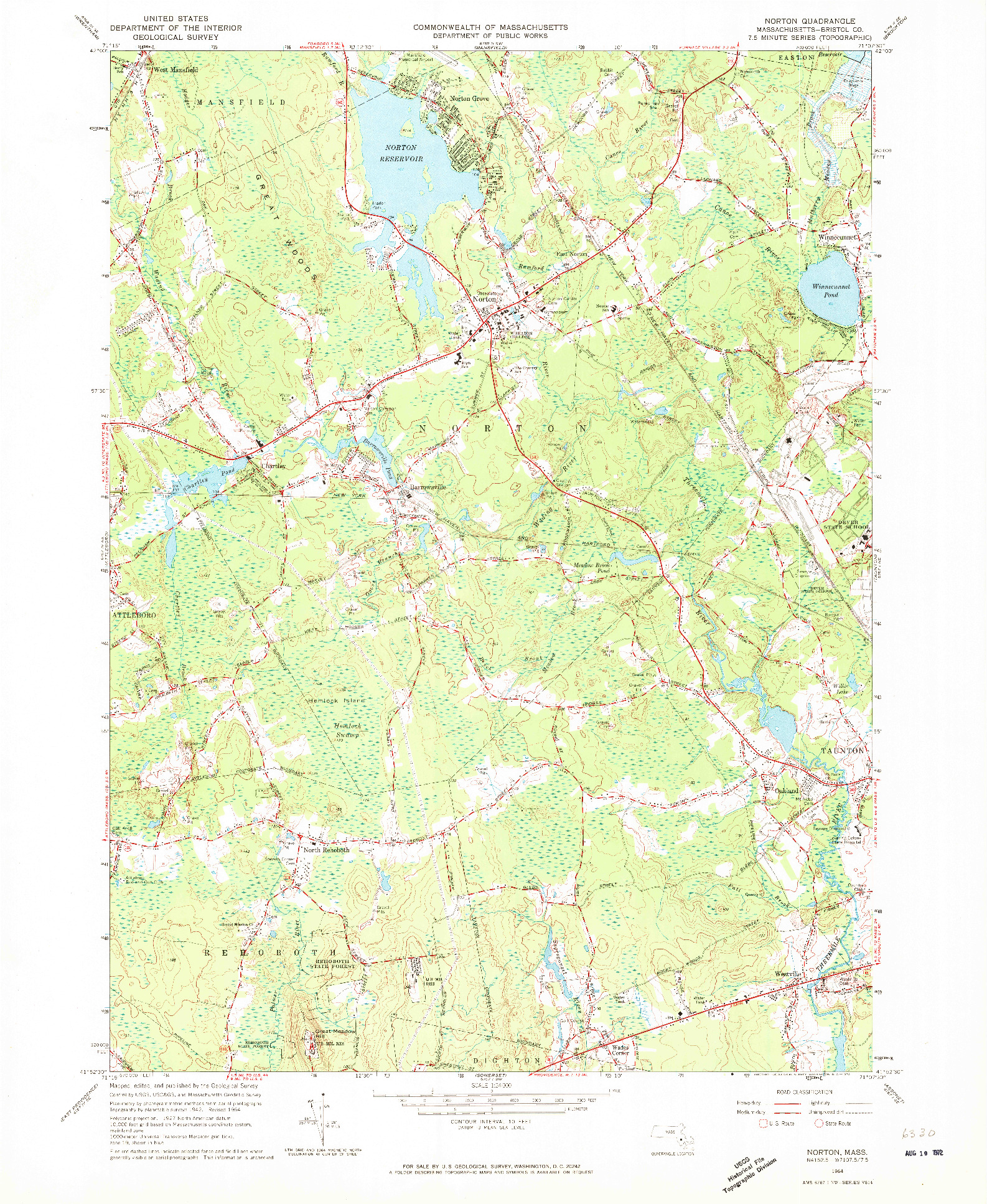 USGS 1:24000-SCALE QUADRANGLE FOR NORTON, MA 1964