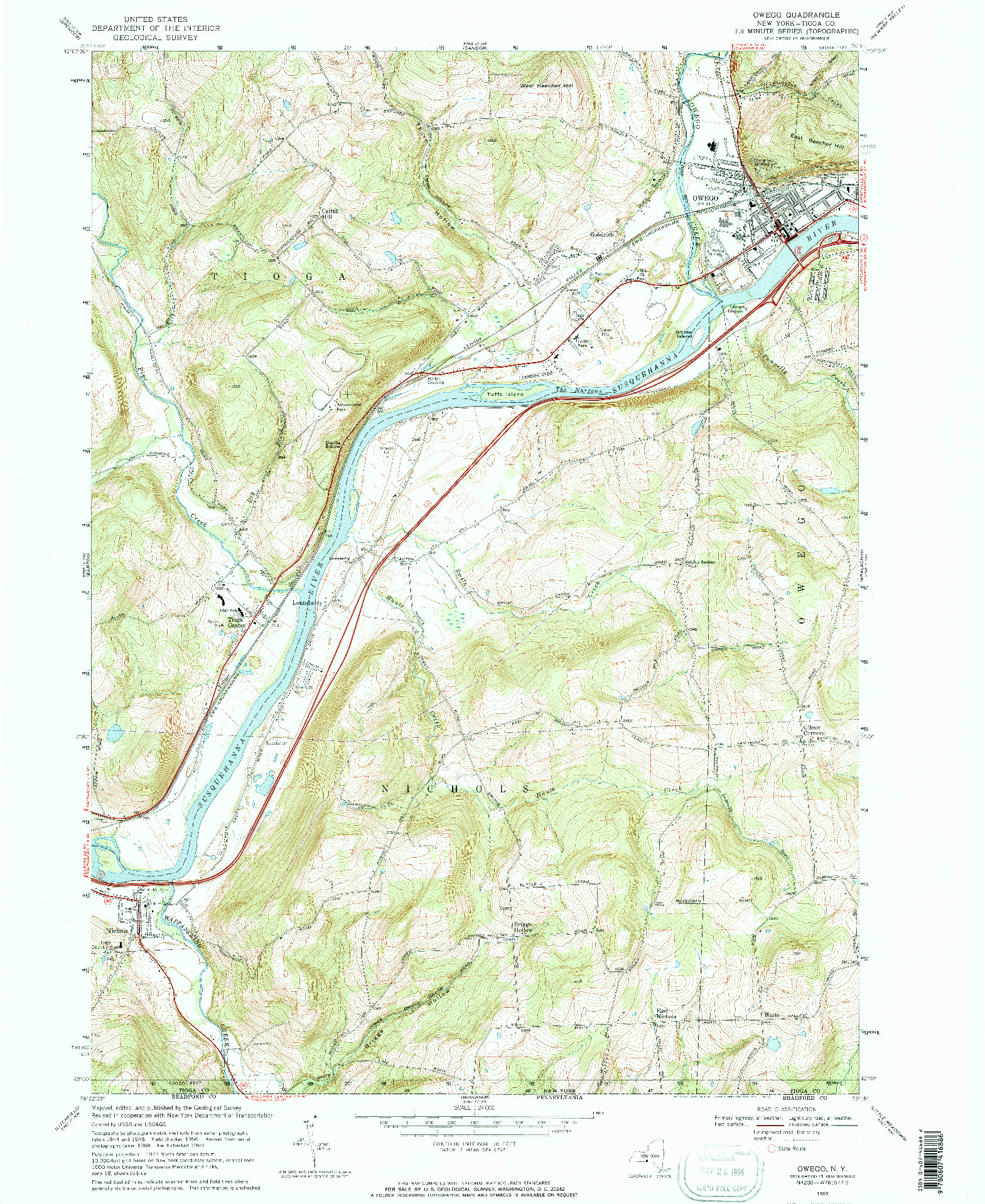 USGS 1:24000-SCALE QUADRANGLE FOR OWEGO, NY 1969