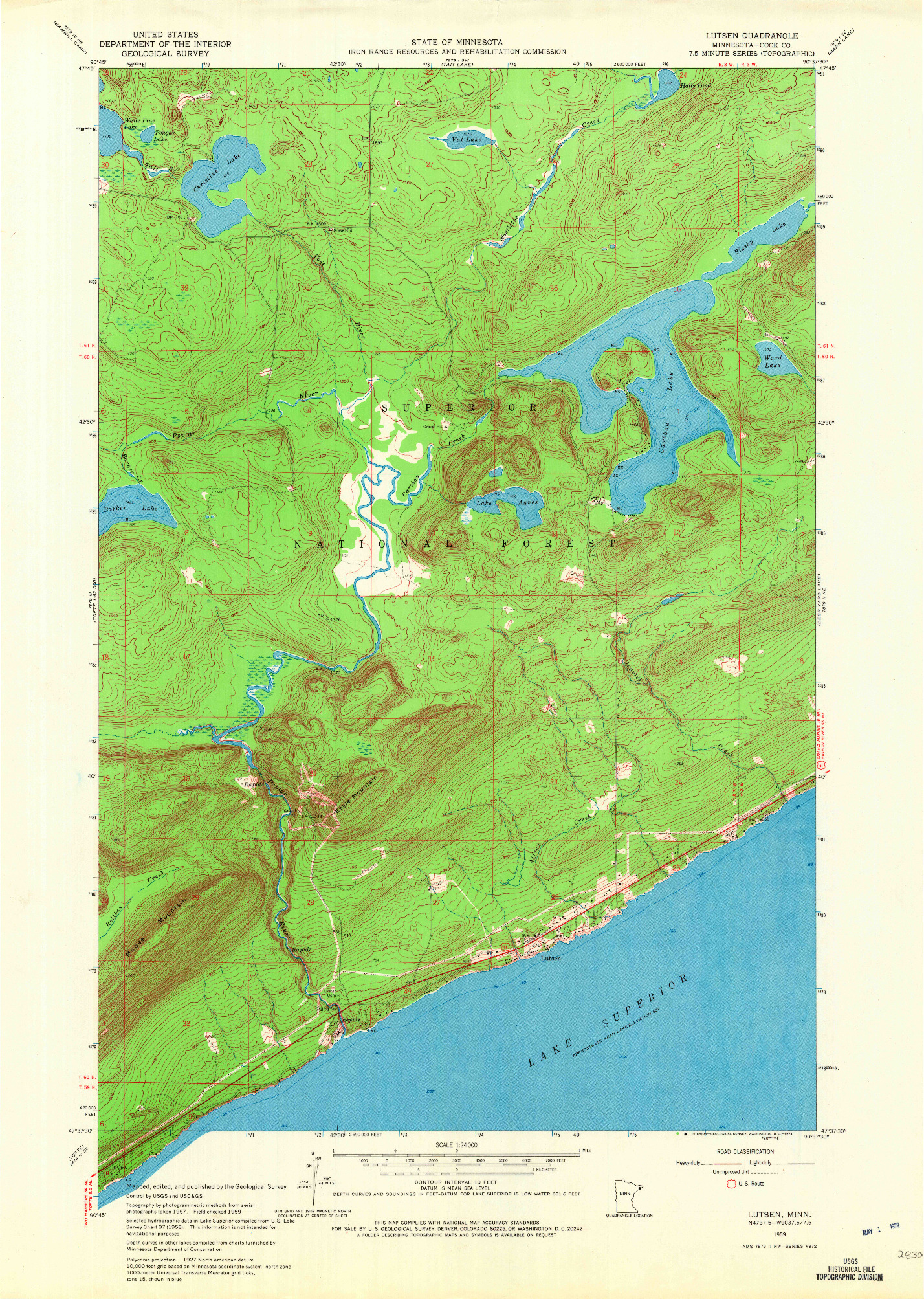 USGS 1:24000-SCALE QUADRANGLE FOR LUTSEN, MN 1959