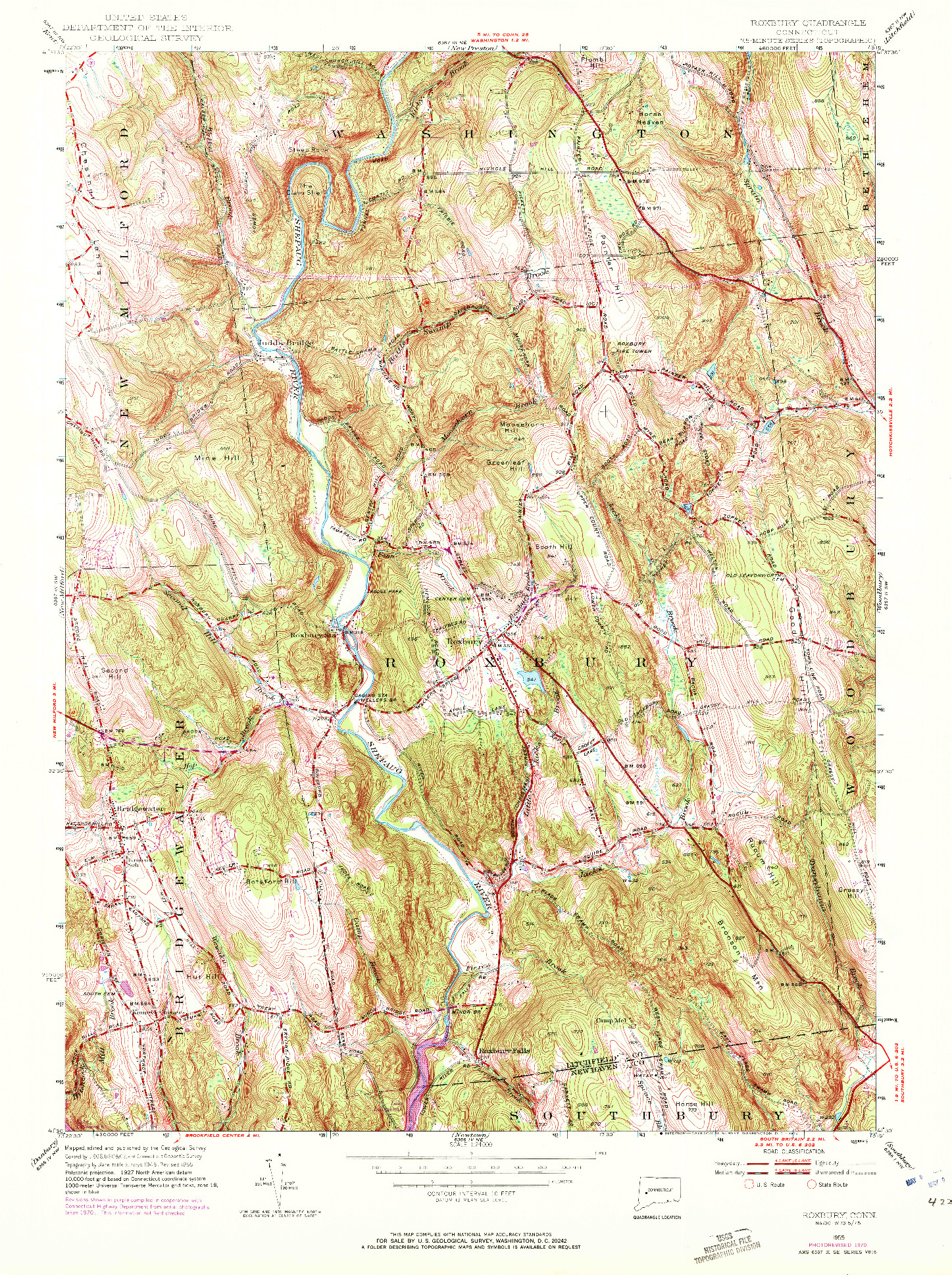 USGS 1:24000-SCALE QUADRANGLE FOR ROXBURY, CT 1955