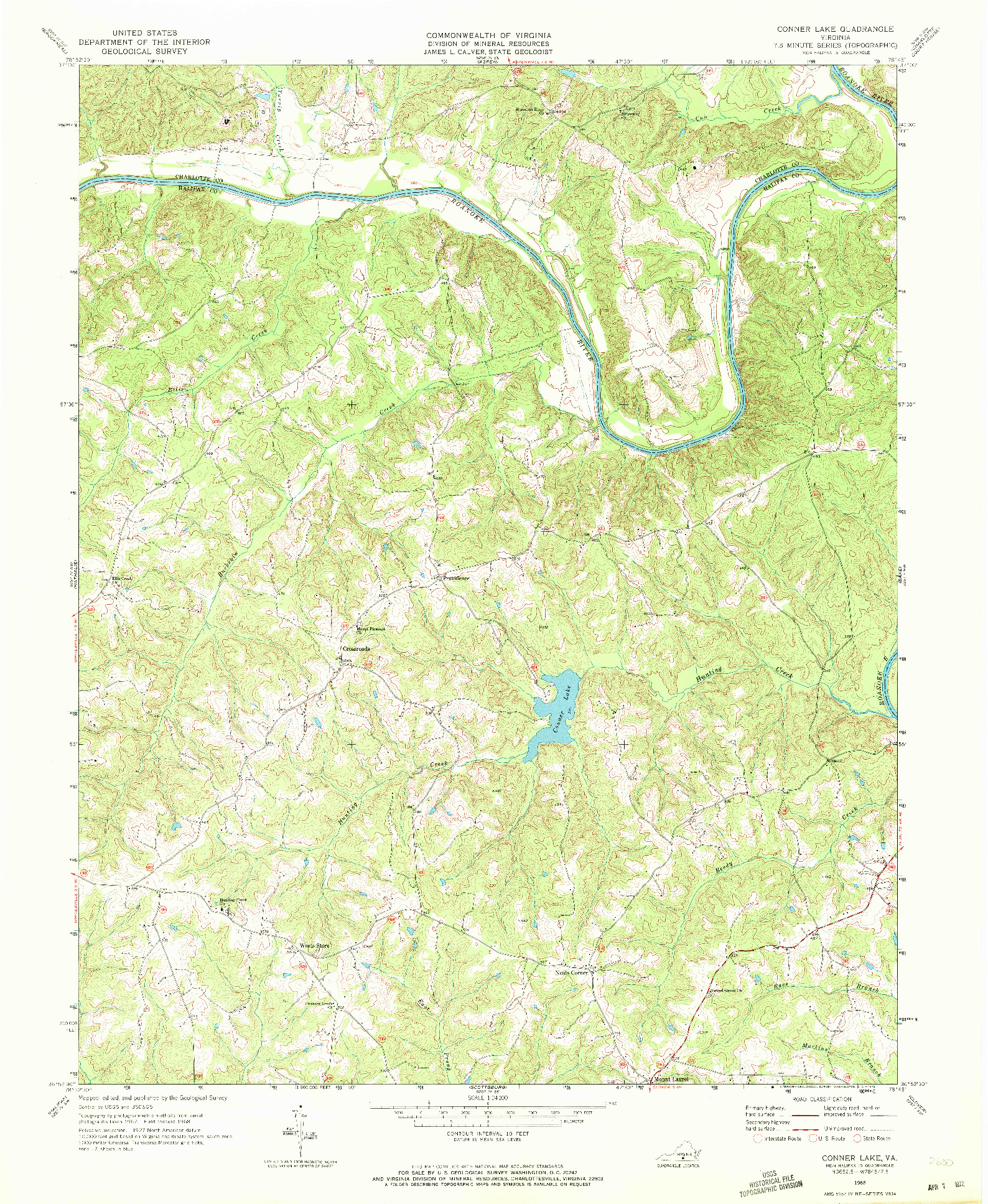 USGS 1:24000-SCALE QUADRANGLE FOR CONNER LAKE, VA 1968