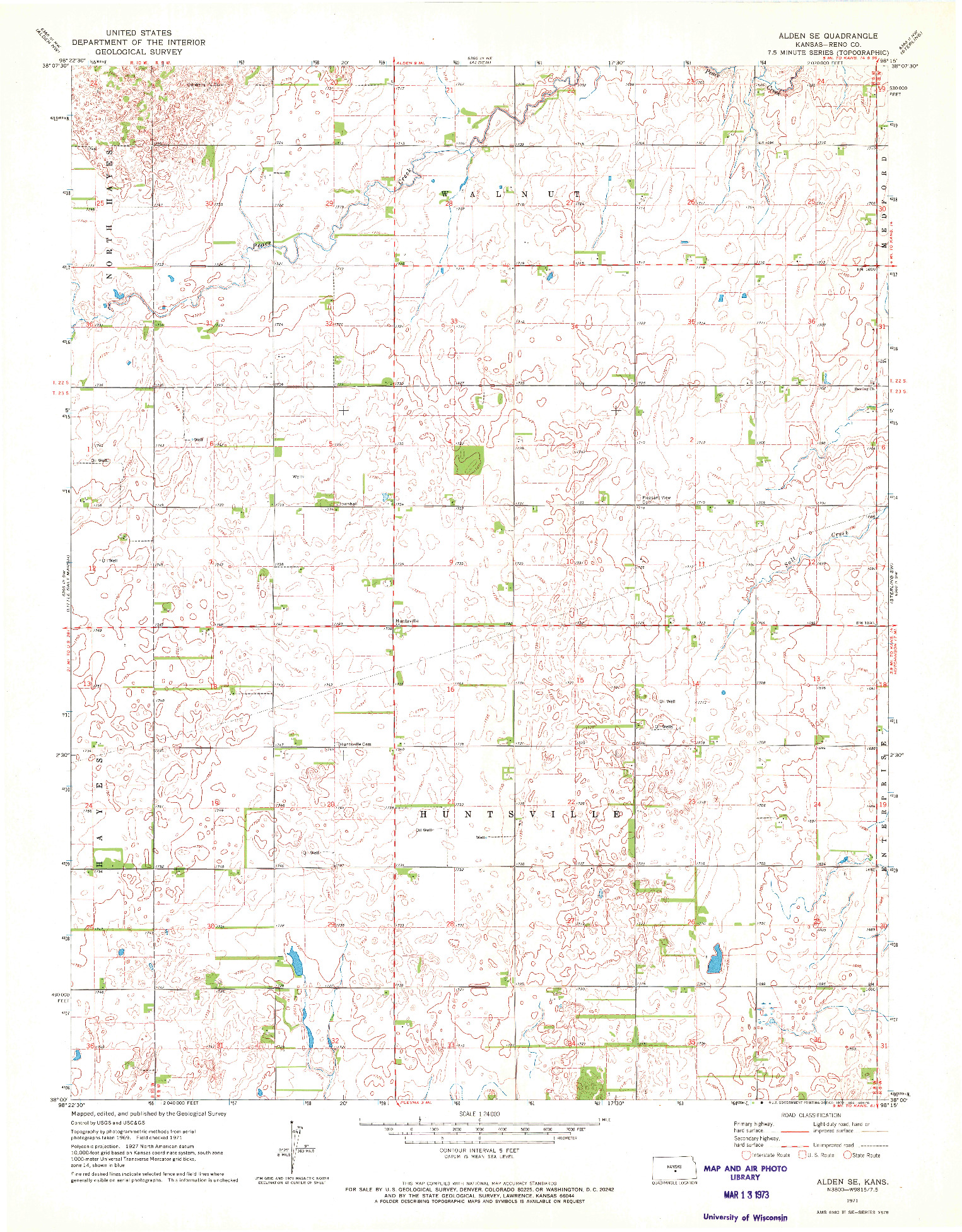 USGS 1:24000-SCALE QUADRANGLE FOR ALDEN SE, KS 1971