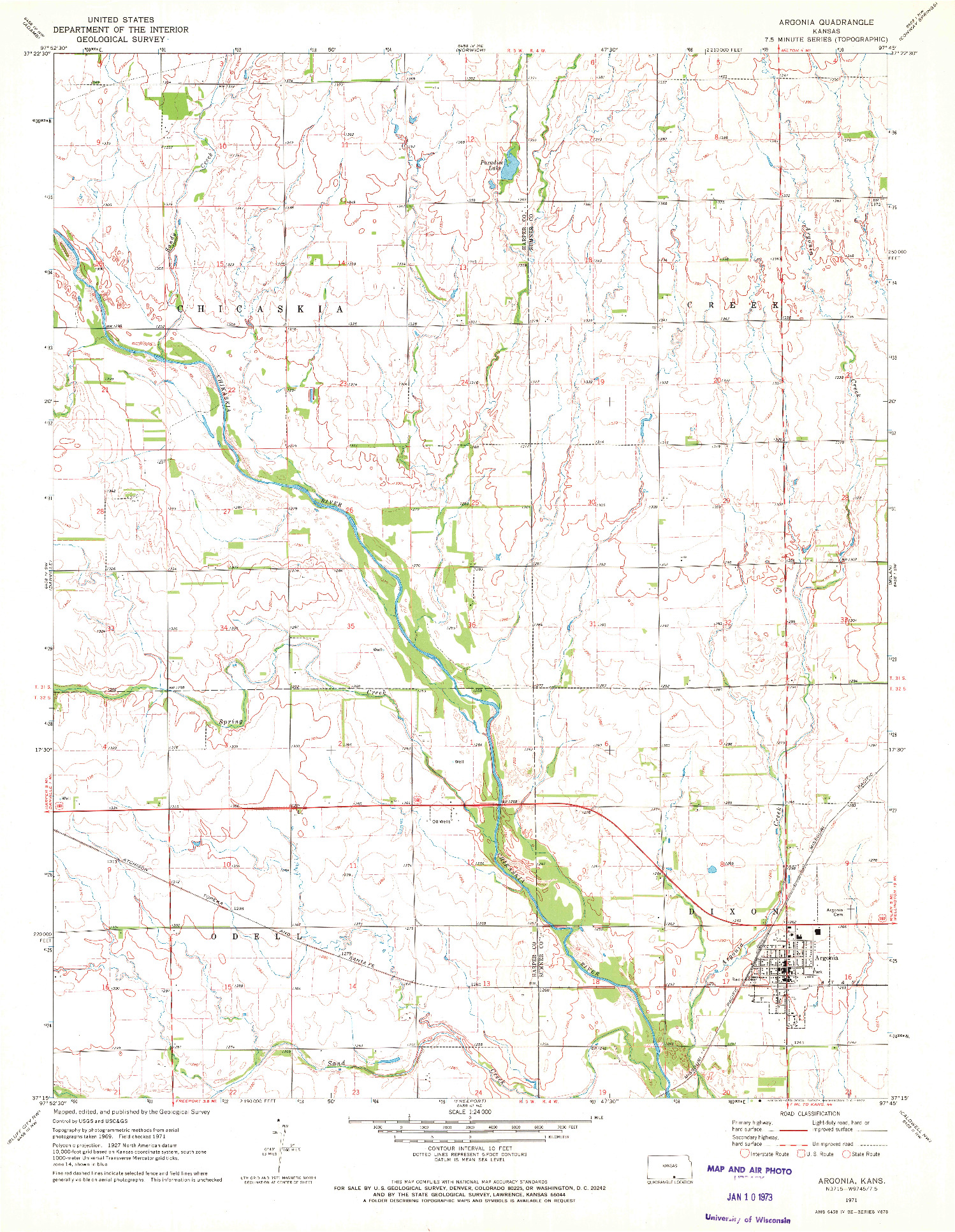 USGS 1:24000-SCALE QUADRANGLE FOR ARGONIA, KS 1971