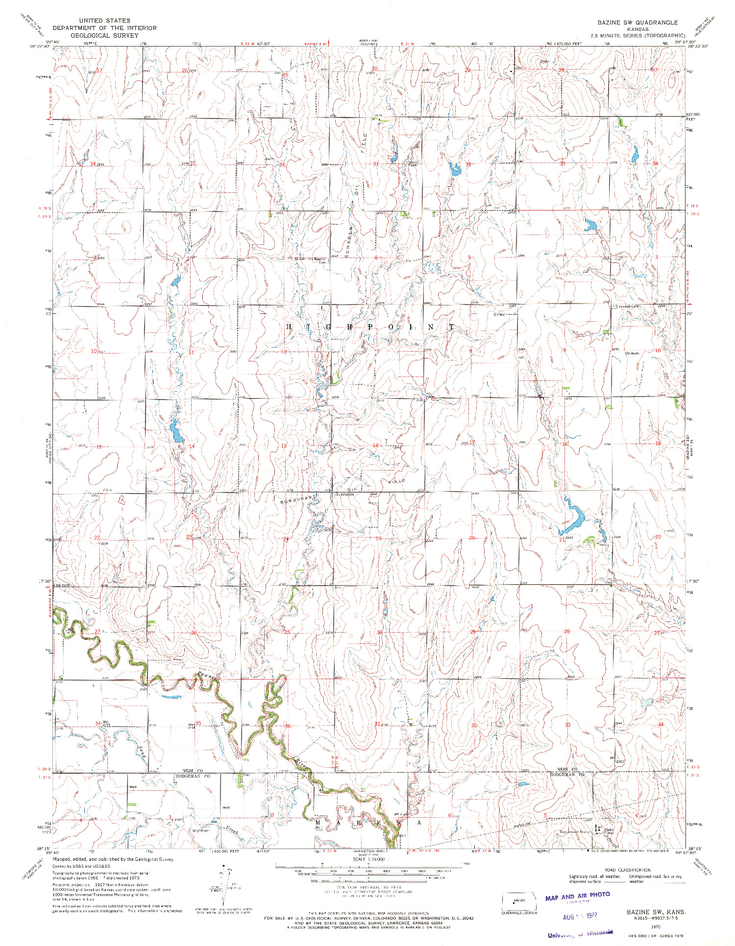 USGS 1:24000-SCALE QUADRANGLE FOR BAZINE SW, KS 1970