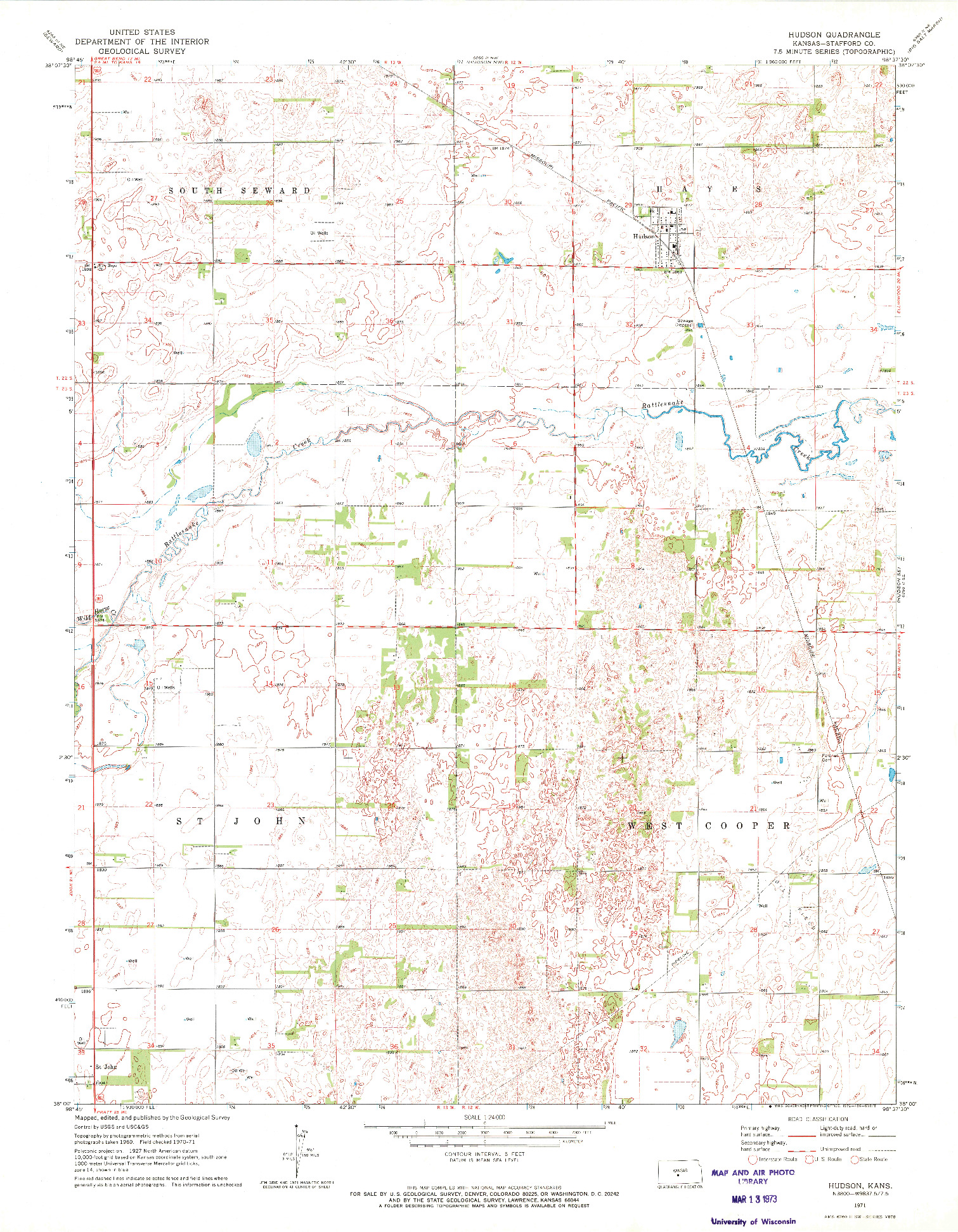 USGS 1:24000-SCALE QUADRANGLE FOR HUDSON, KS 1971