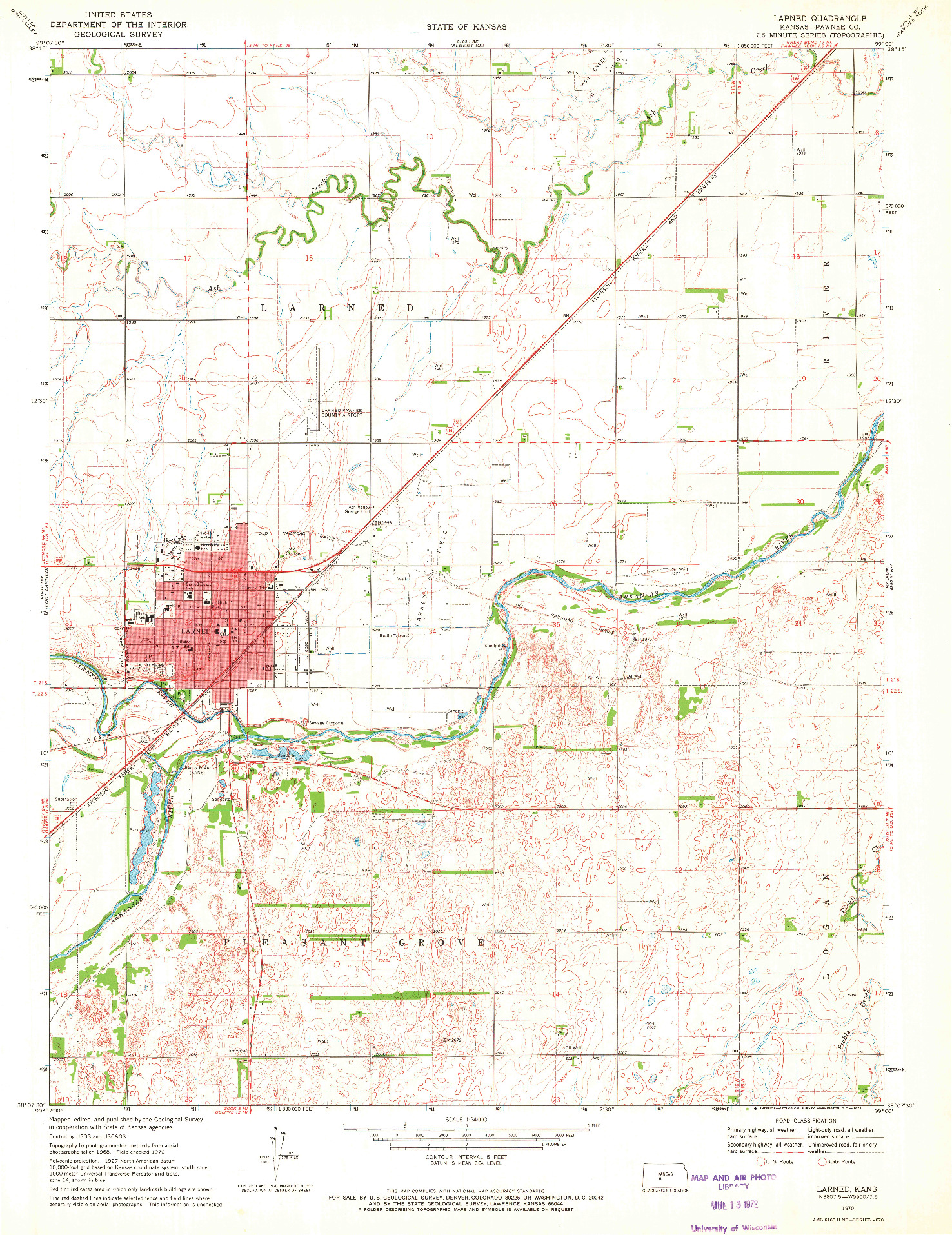 USGS 1:24000-SCALE QUADRANGLE FOR LARNED, KS 1970