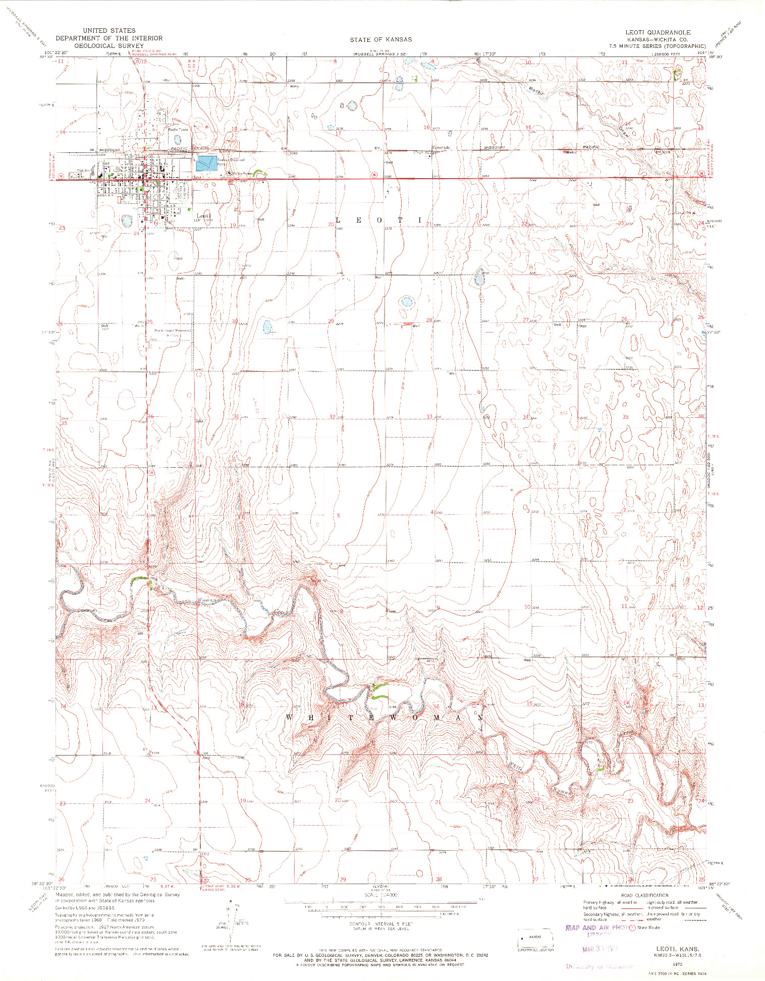 USGS 1:24000-SCALE QUADRANGLE FOR LEOTI, KS 1970