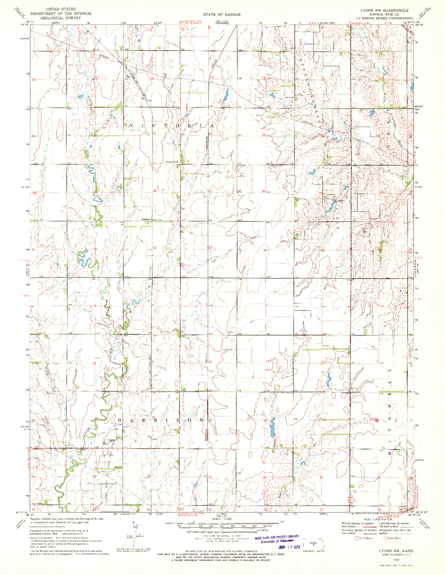 USGS 1:24000-SCALE QUADRANGLE FOR LYONS NW, KS 1970
