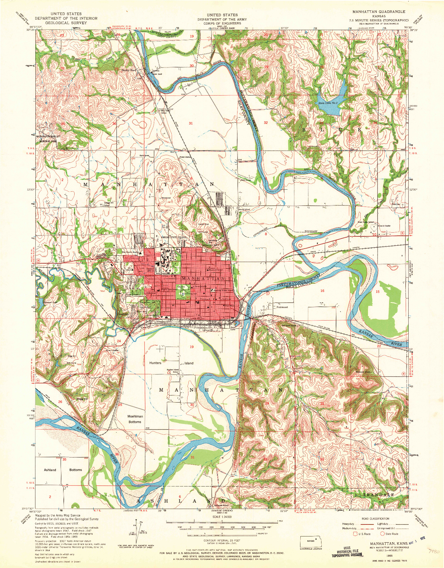 USGS 1:24000-SCALE QUADRANGLE FOR MANHATTAN, KS 1955