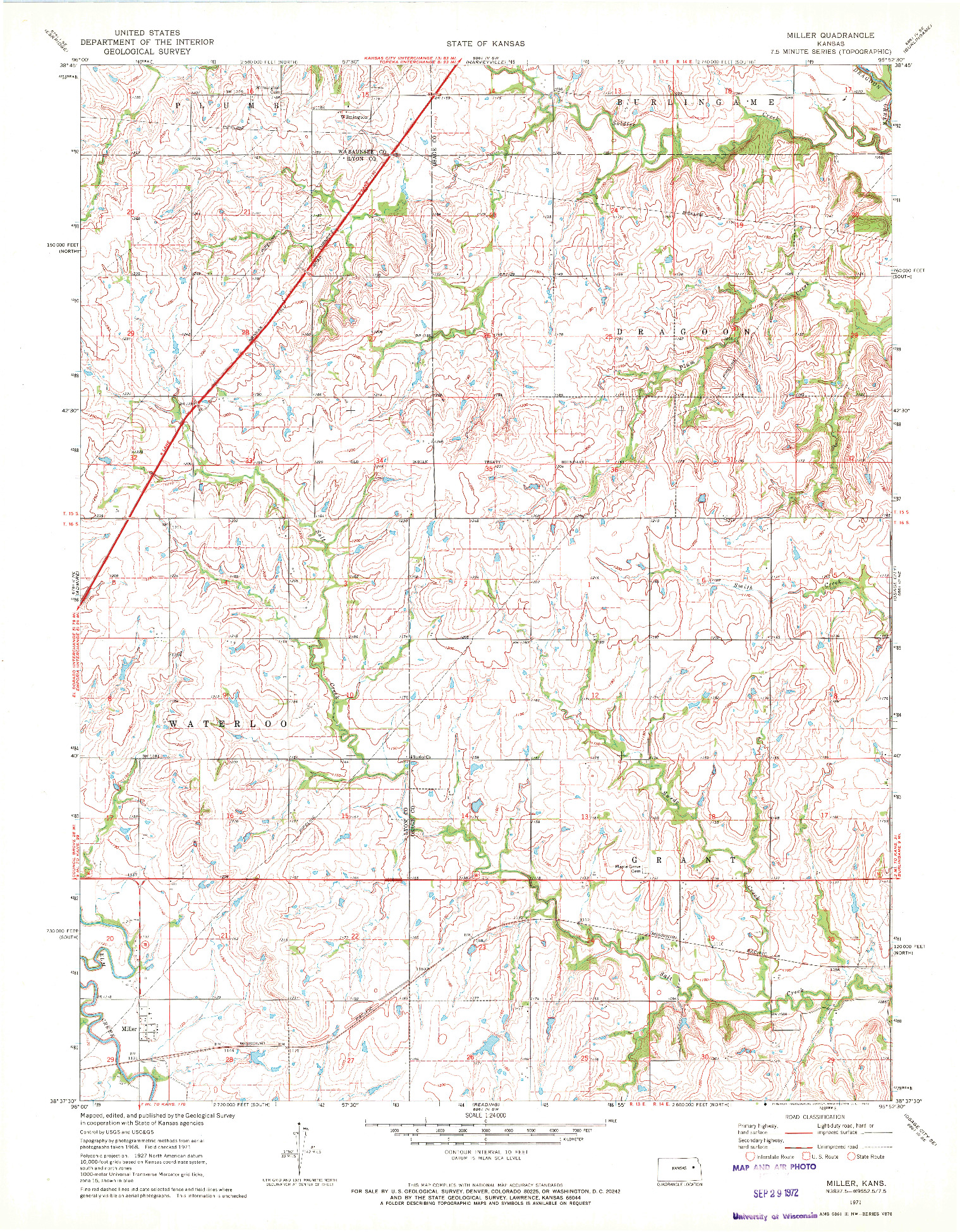 USGS 1:24000-SCALE QUADRANGLE FOR MILLER, KS 1971