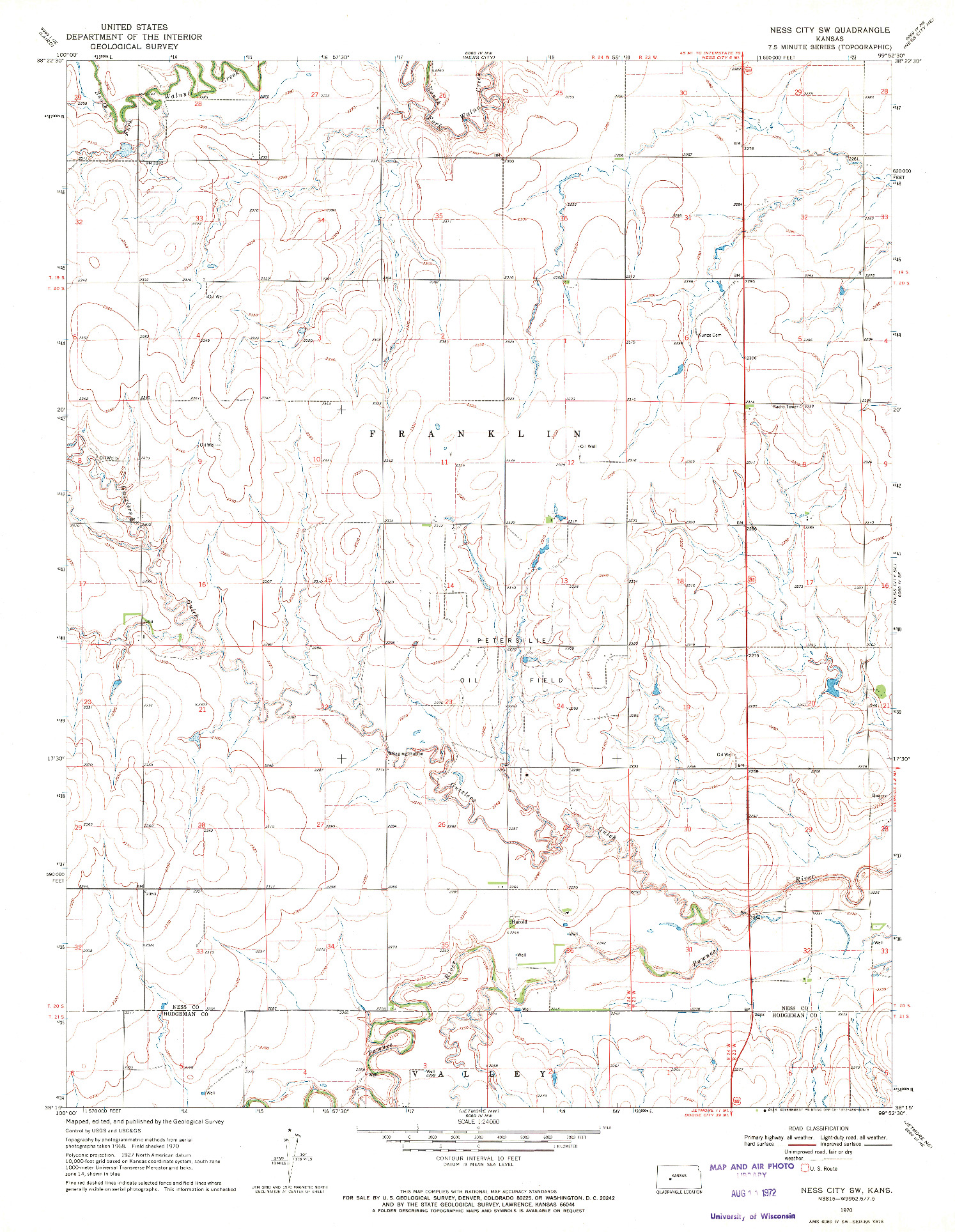 USGS 1:24000-SCALE QUADRANGLE FOR NESS CITY SW, KS 1970