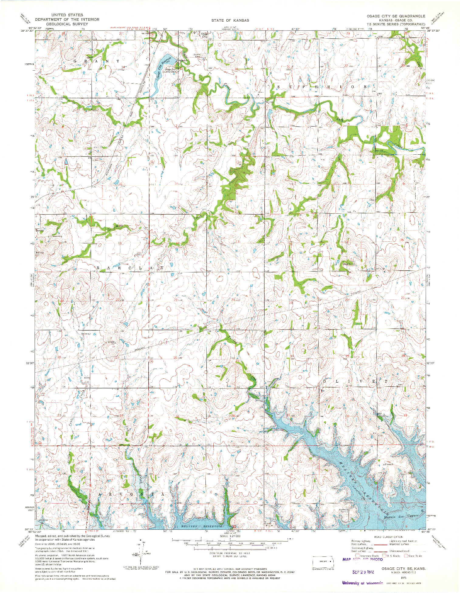 USGS 1:24000-SCALE QUADRANGLE FOR OSAGE CITY SE, KS 1971