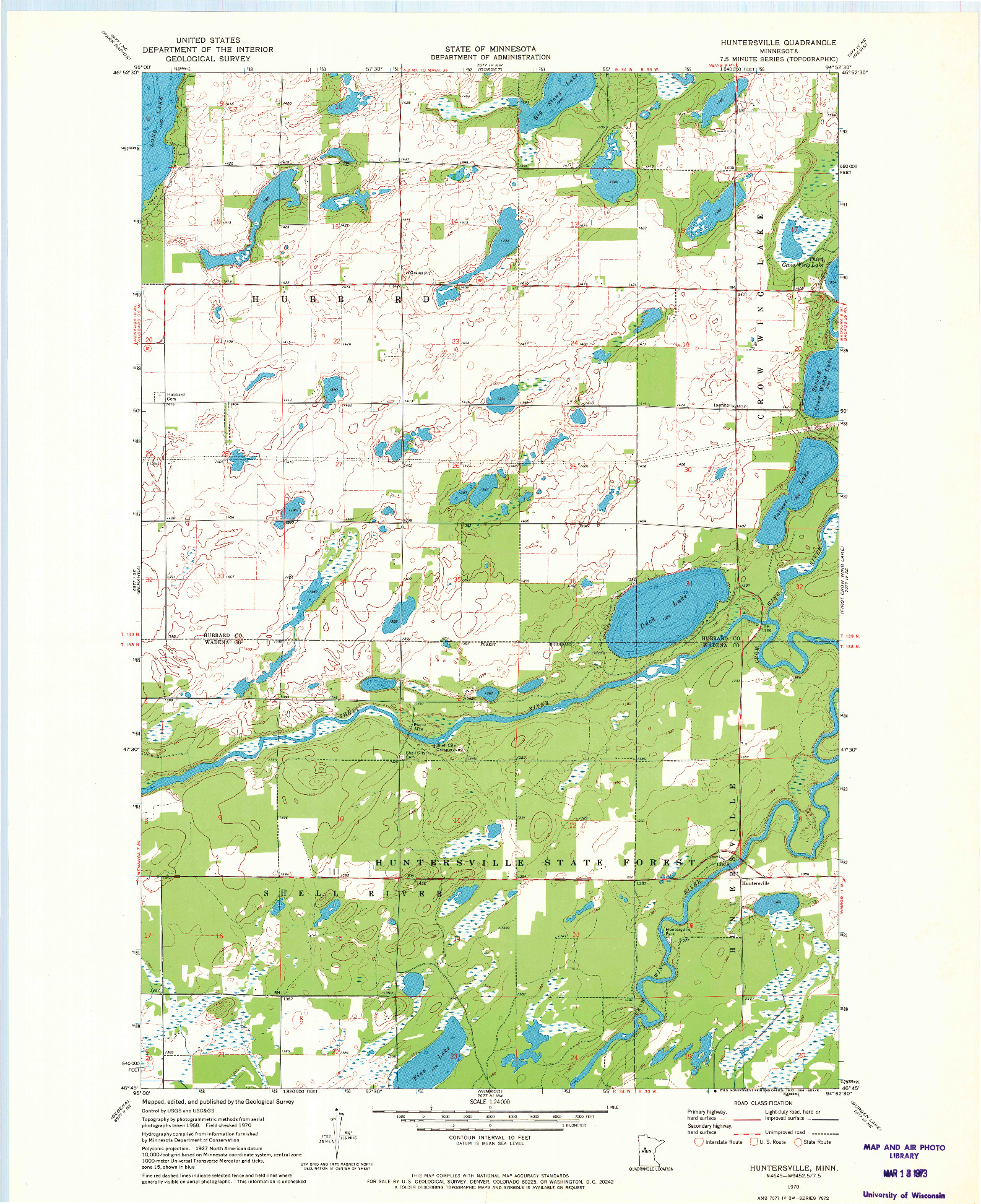 USGS 1:24000-SCALE QUADRANGLE FOR HUNTERSVILLE, MN 1970