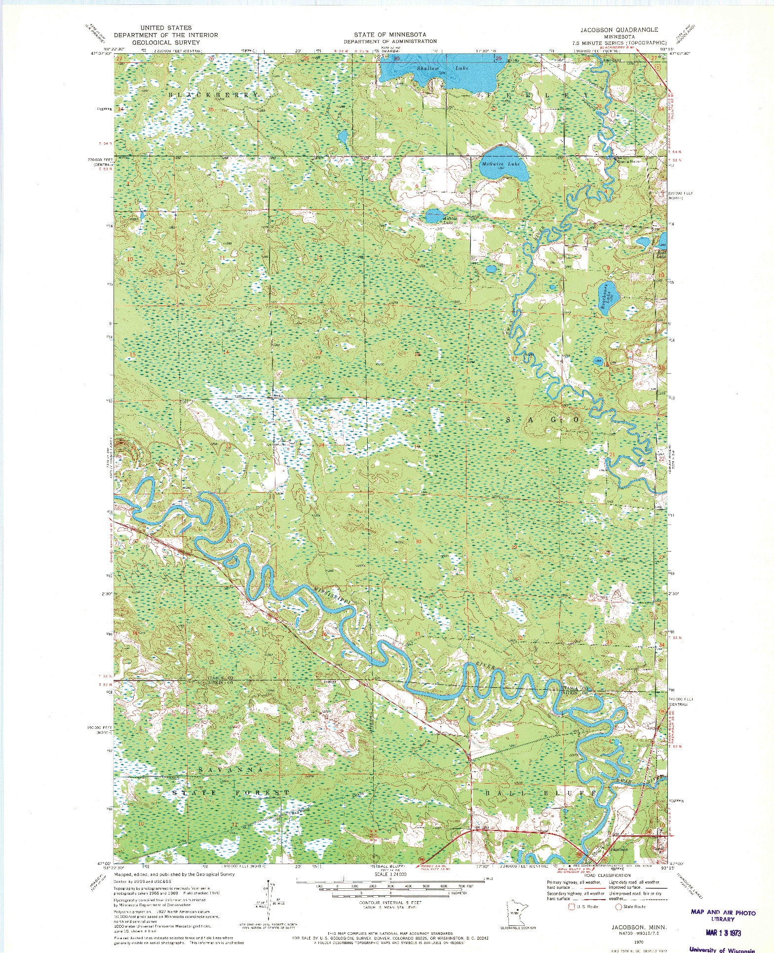 USGS 1:24000-SCALE QUADRANGLE FOR JACOBSON, MN 1970
