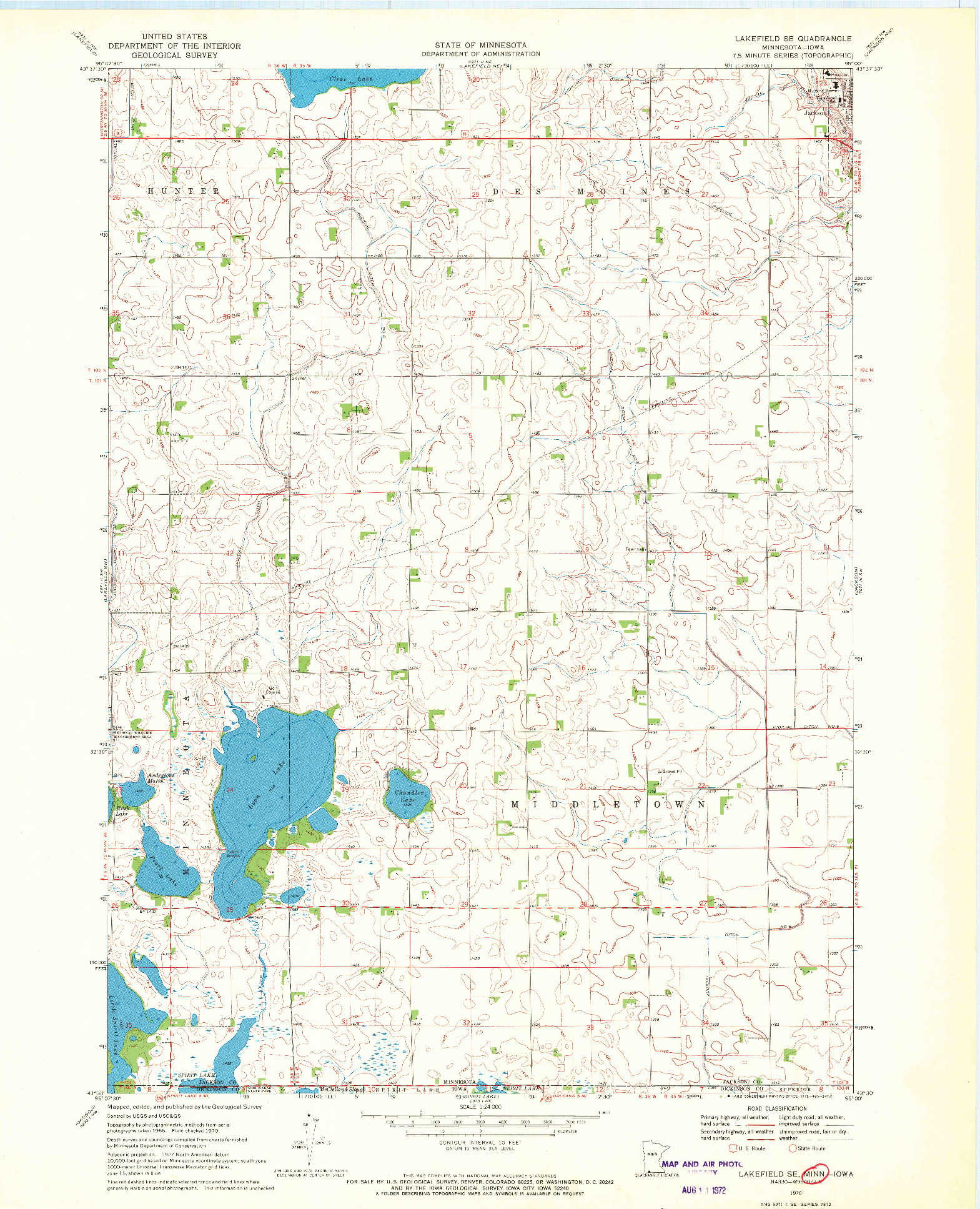 USGS 1:24000-SCALE QUADRANGLE FOR LAKEFIELD SE, MN 1970