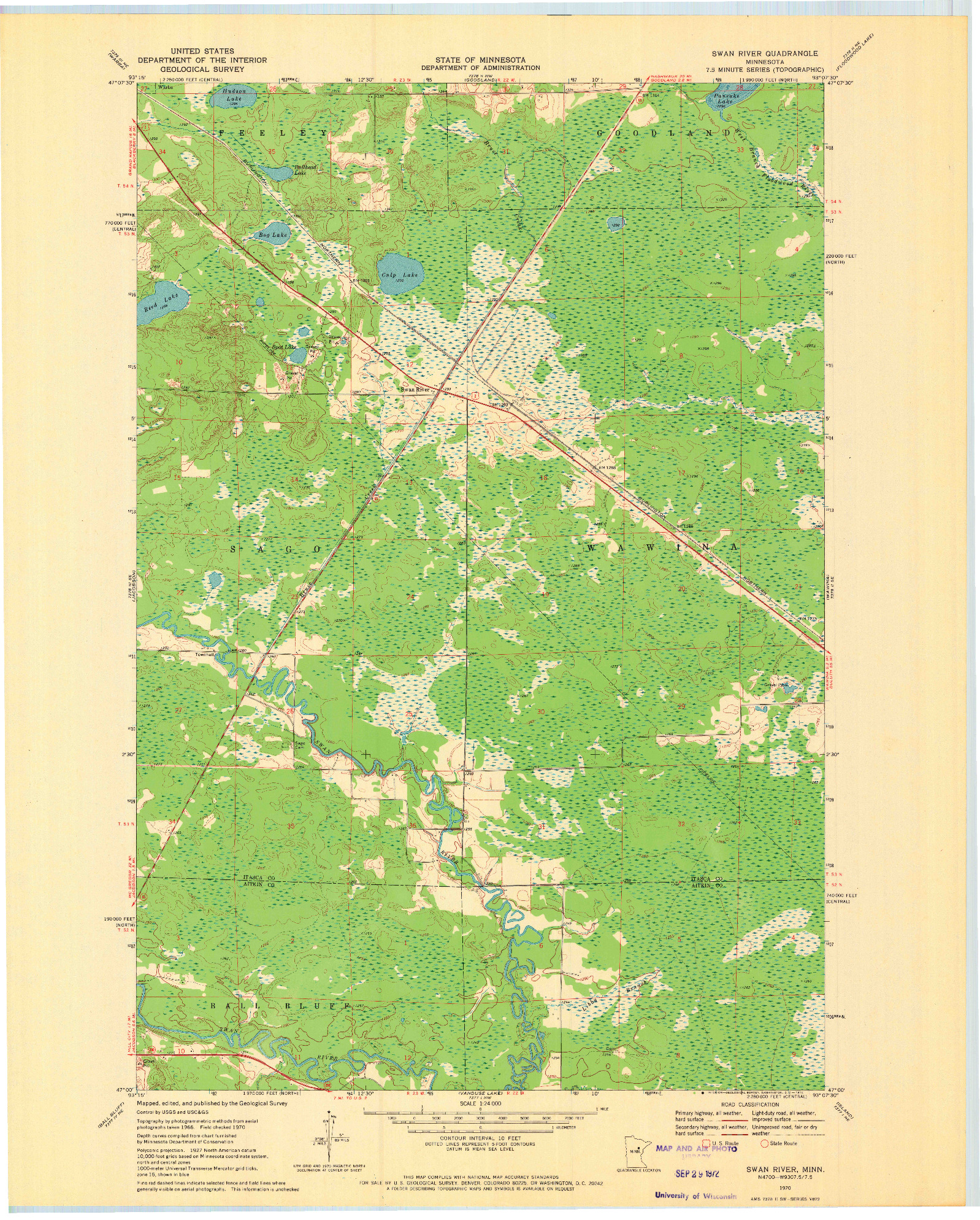 USGS 1:24000-SCALE QUADRANGLE FOR SWAN RIVER, MN 1970
