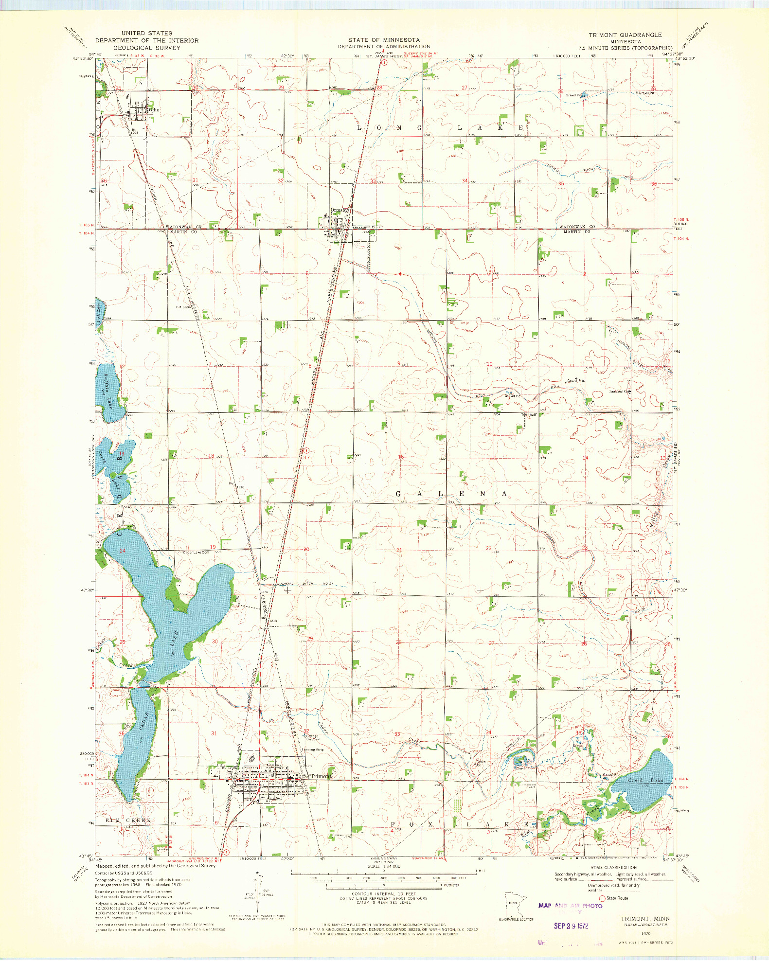 USGS 1:24000-SCALE QUADRANGLE FOR TRIMONT, MN 1970