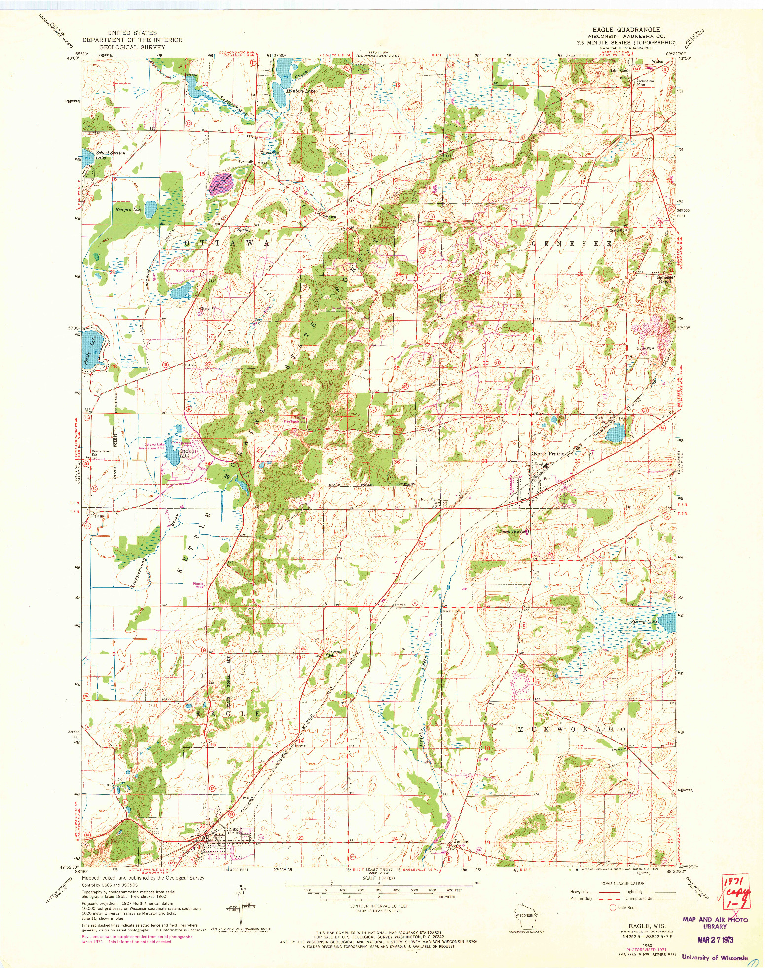 USGS 1:24000-SCALE QUADRANGLE FOR EAGLE, WI 1960