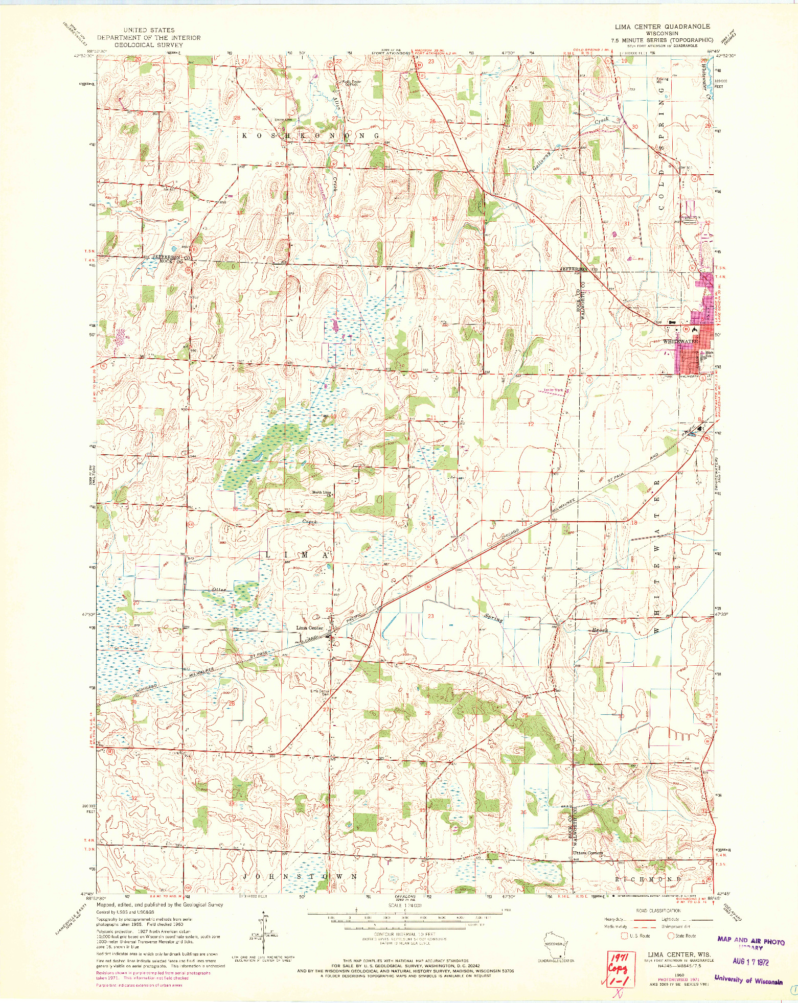 USGS 1:24000-SCALE QUADRANGLE FOR LIMA CENTER, WI 1960