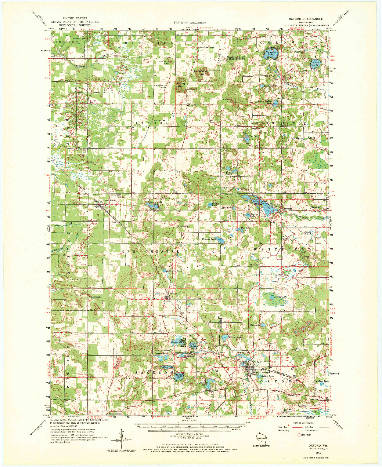 USGS 1:62500-SCALE QUADRANGLE FOR OXFORD, WI 1961
