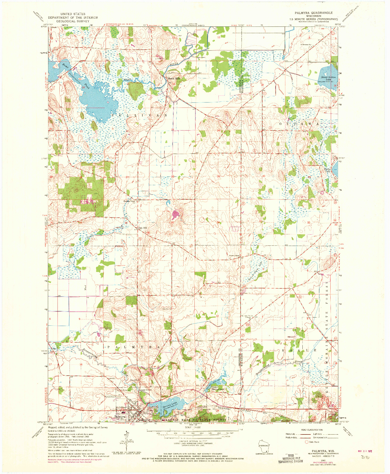 USGS 1:24000-SCALE QUADRANGLE FOR PALMYRA, WI 1960