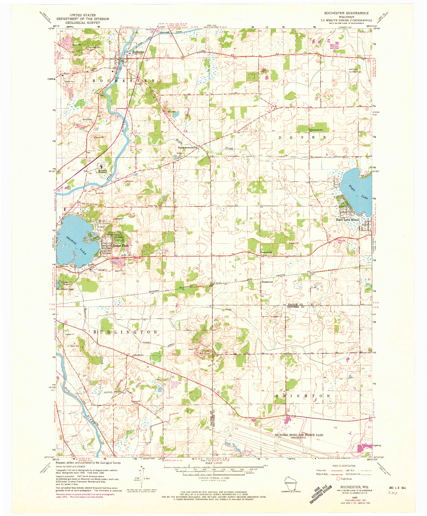 USGS 1:24000-SCALE QUADRANGLE FOR ROCHESTER, WI 1960