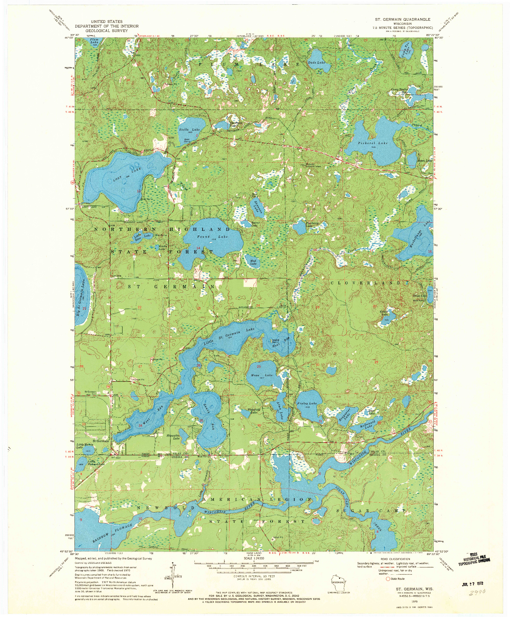 USGS 1:24000-SCALE QUADRANGLE FOR ST. GERMAIN, WI 1970