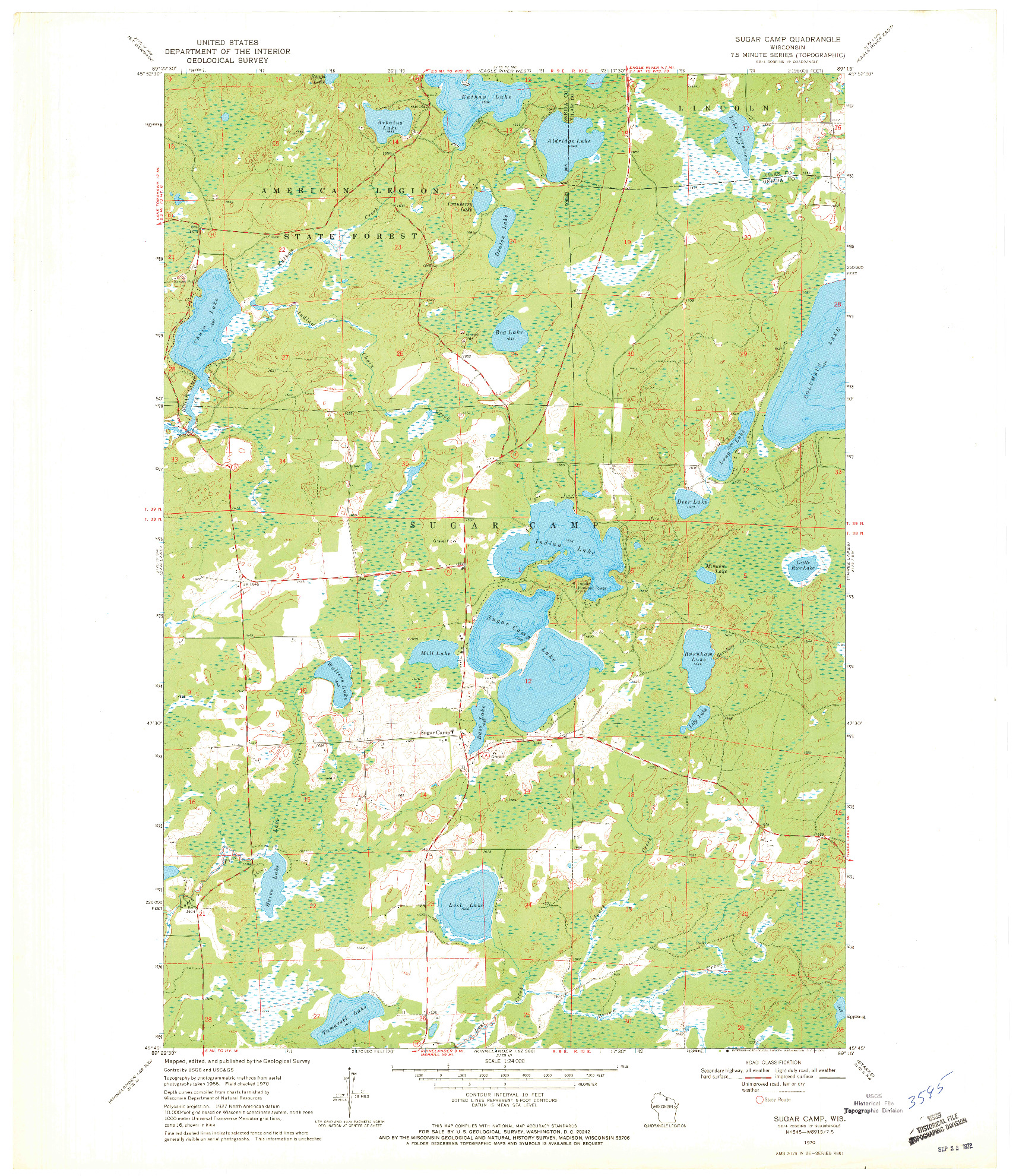 USGS 1:24000-SCALE QUADRANGLE FOR SUGAR CAMP, WI 1970