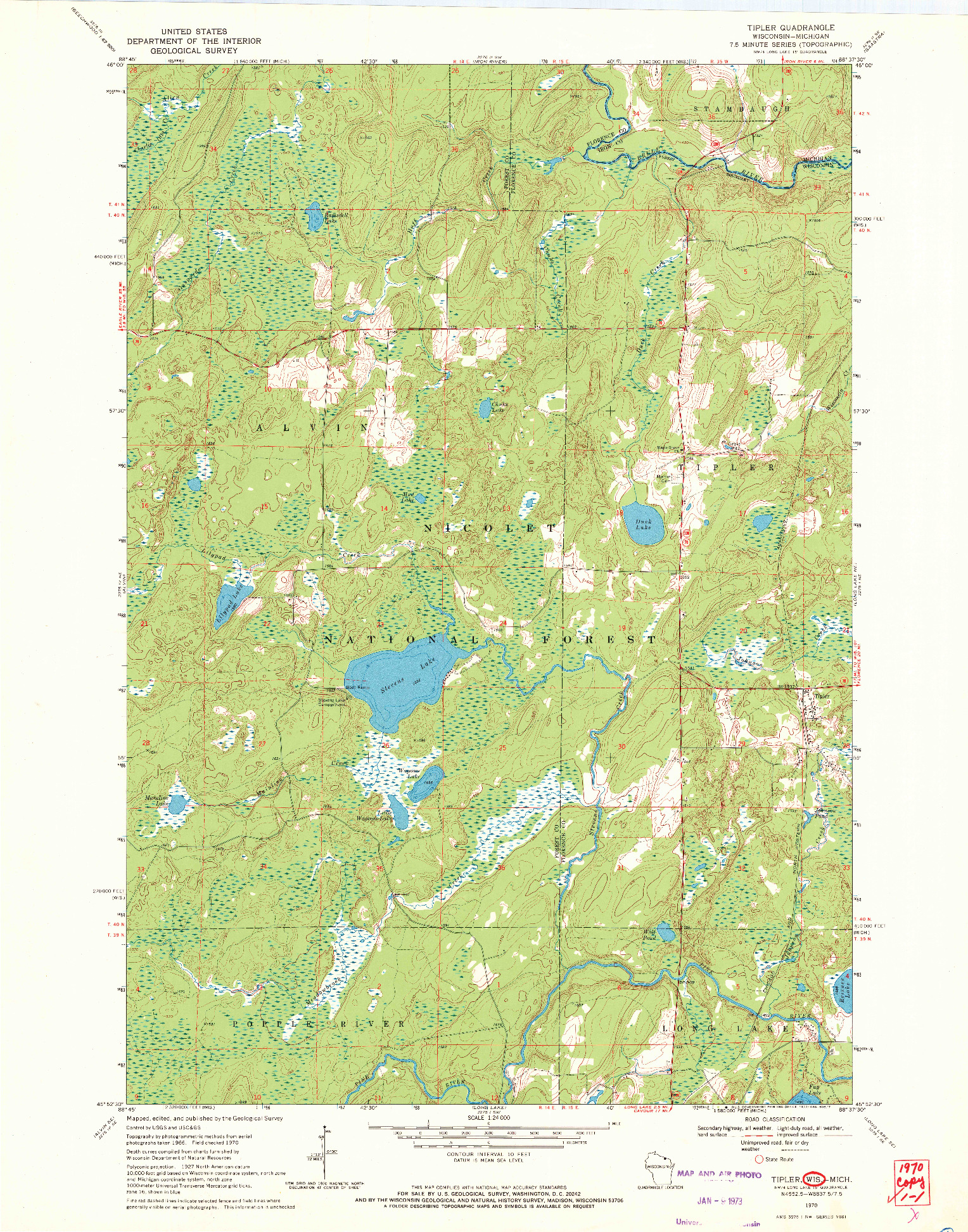 USGS 1:24000-SCALE QUADRANGLE FOR TIPLER, WI 1970